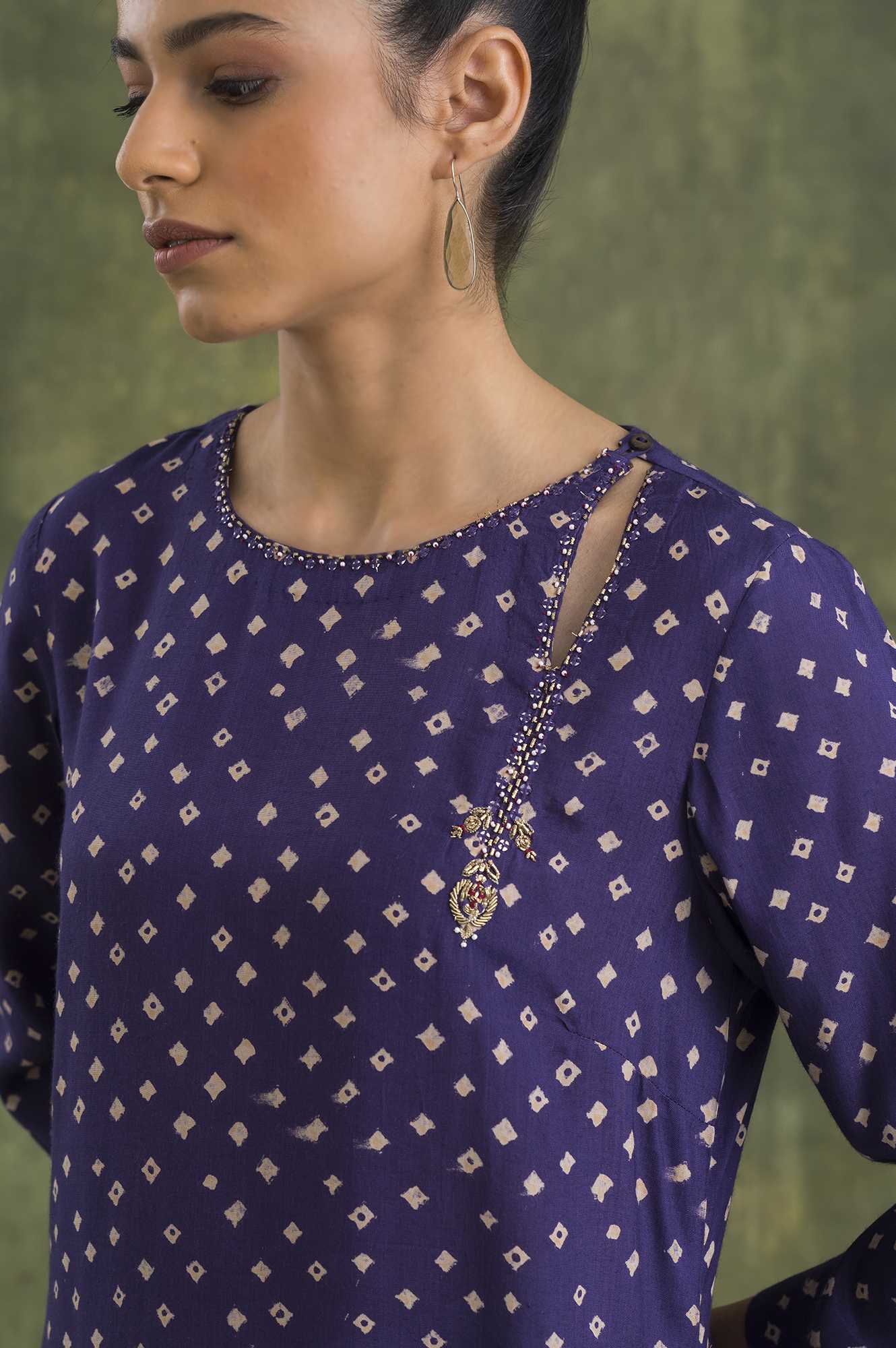 Deep Purple kurta In Bandhej Print - Image 6