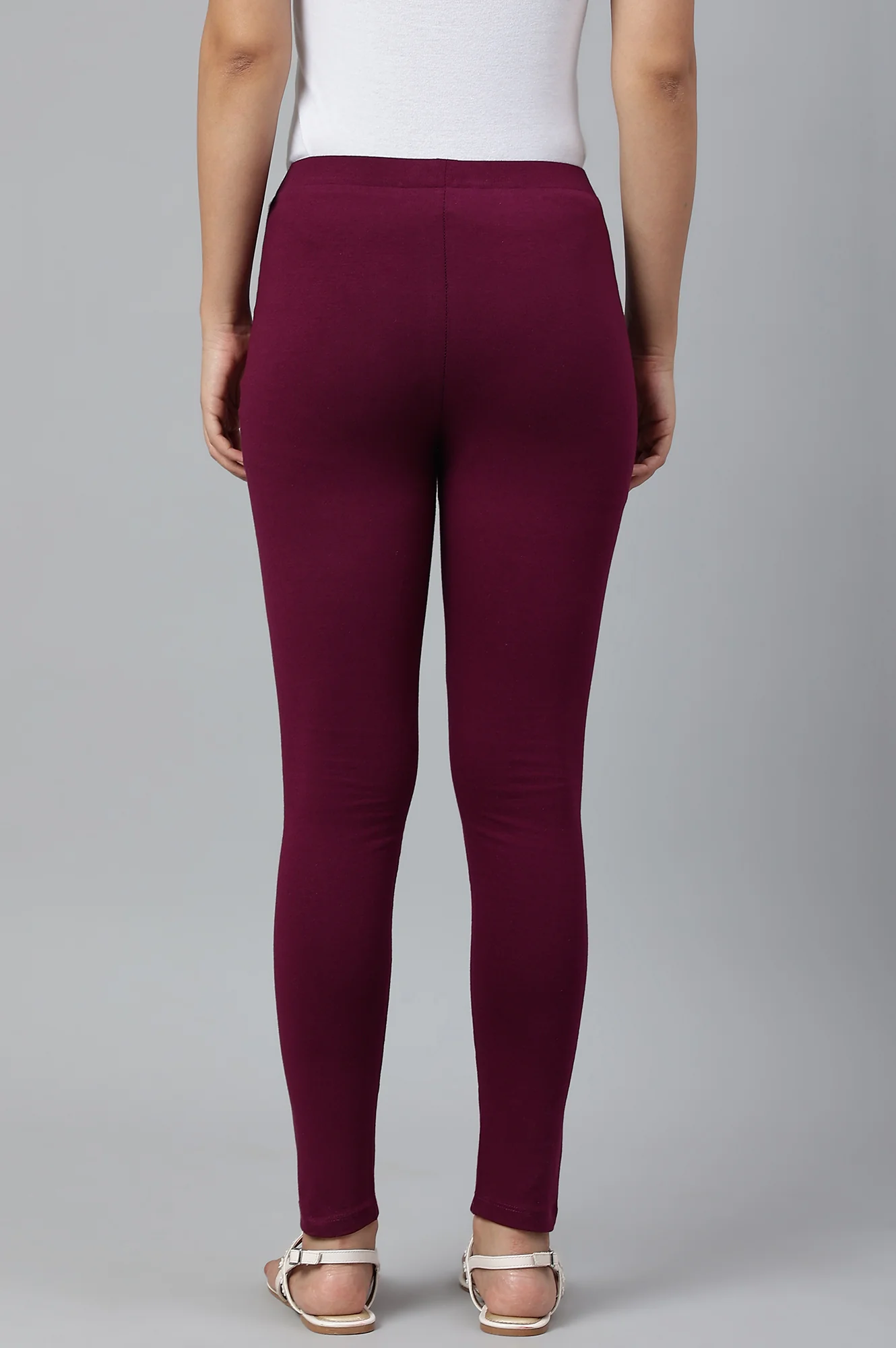 Deep Purple Solid Knitted Women Tights - Image 4