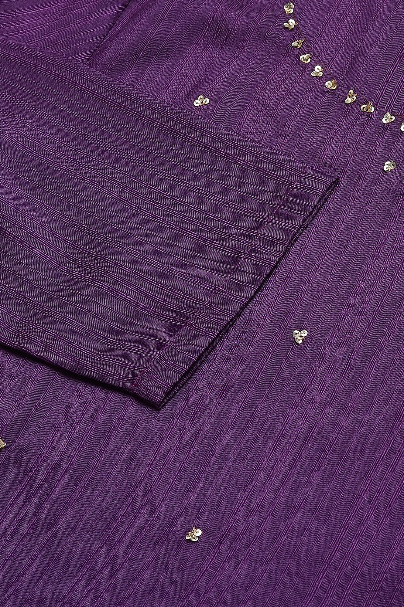 Deep Purple Solid Sequinned Viscose Straight Kurta - Image 7