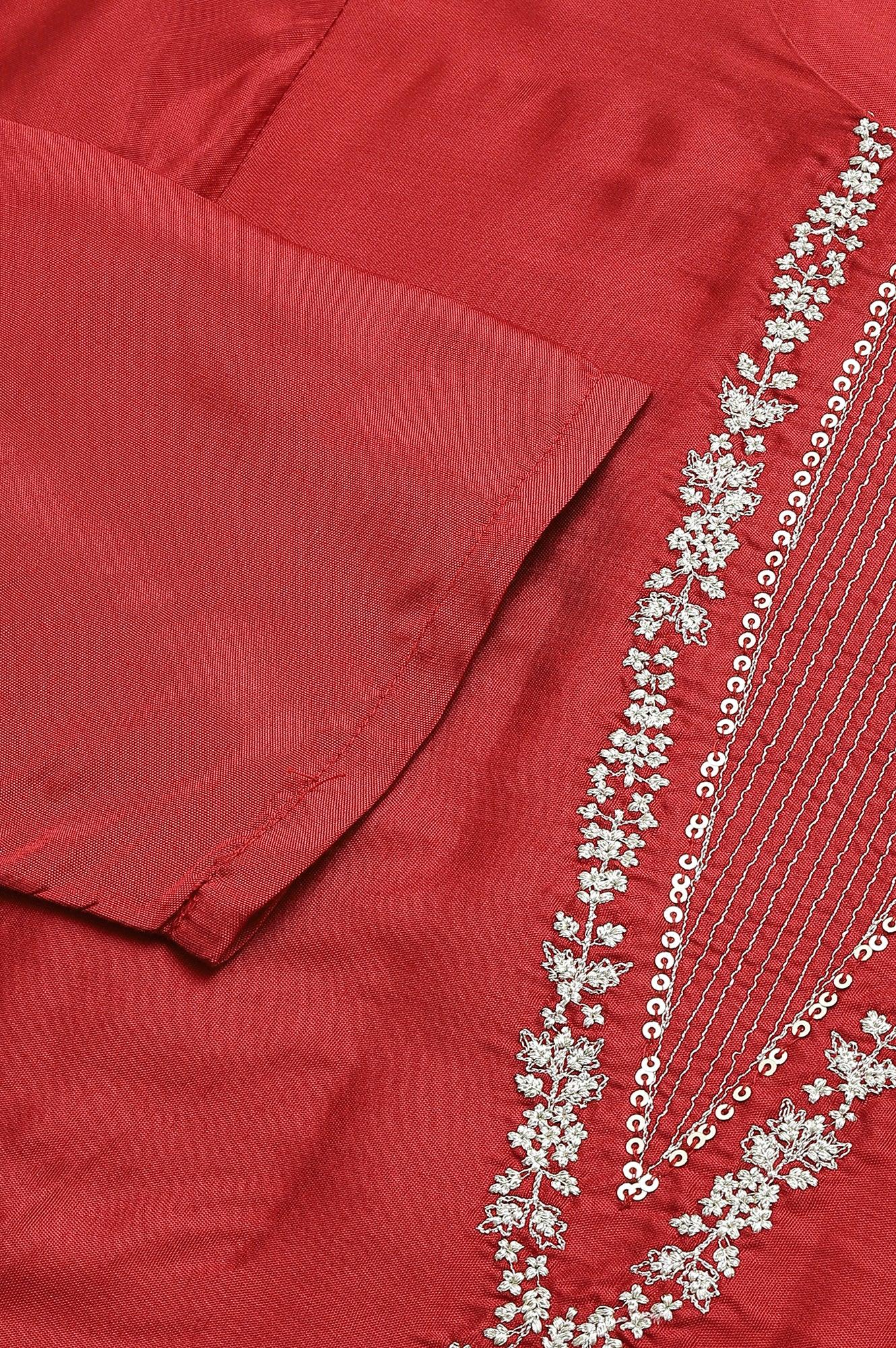 Deep Red Embroidered Festive kurta - Image 7