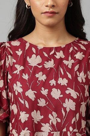 Deep Red Floral Printed Peplum Top - Image 8