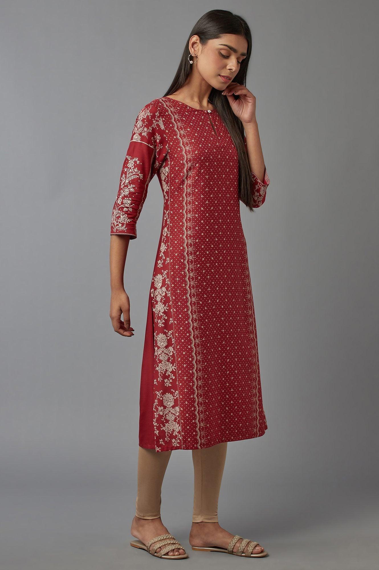 Deep Red Printed kurta - Image 4