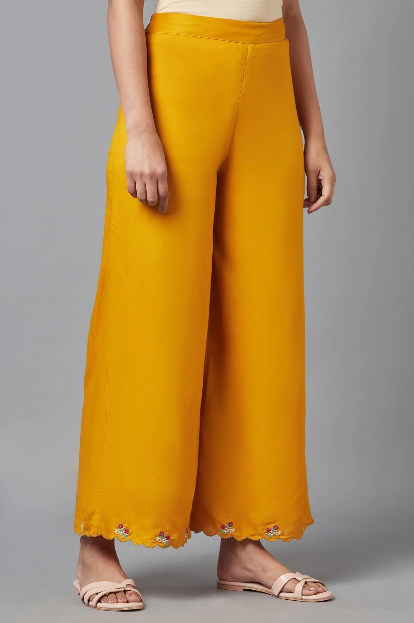 Deep Yellow Embroidered Parallel Pants - Image 4