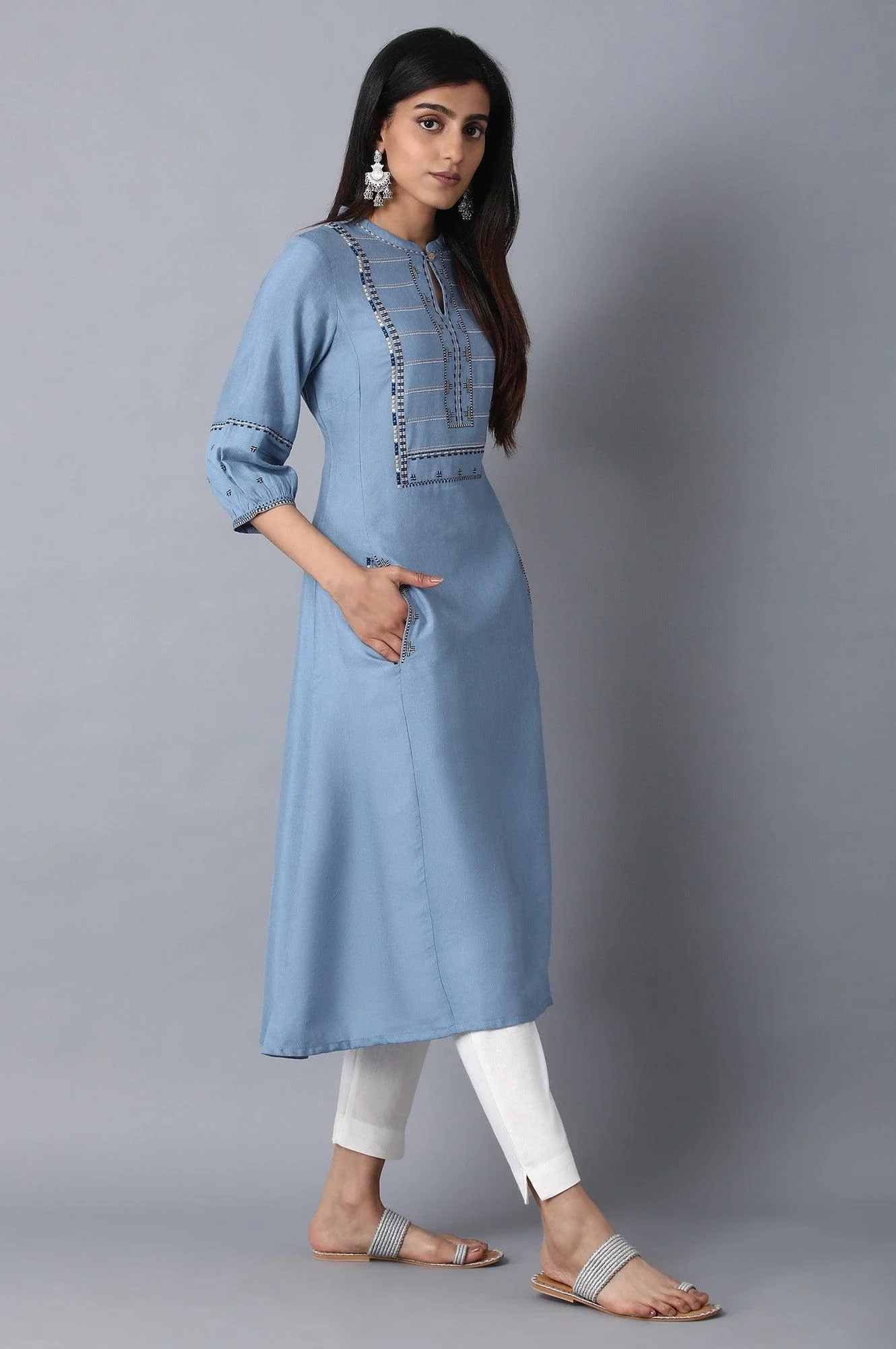 Denim Blue A-Line kurta - Image 4