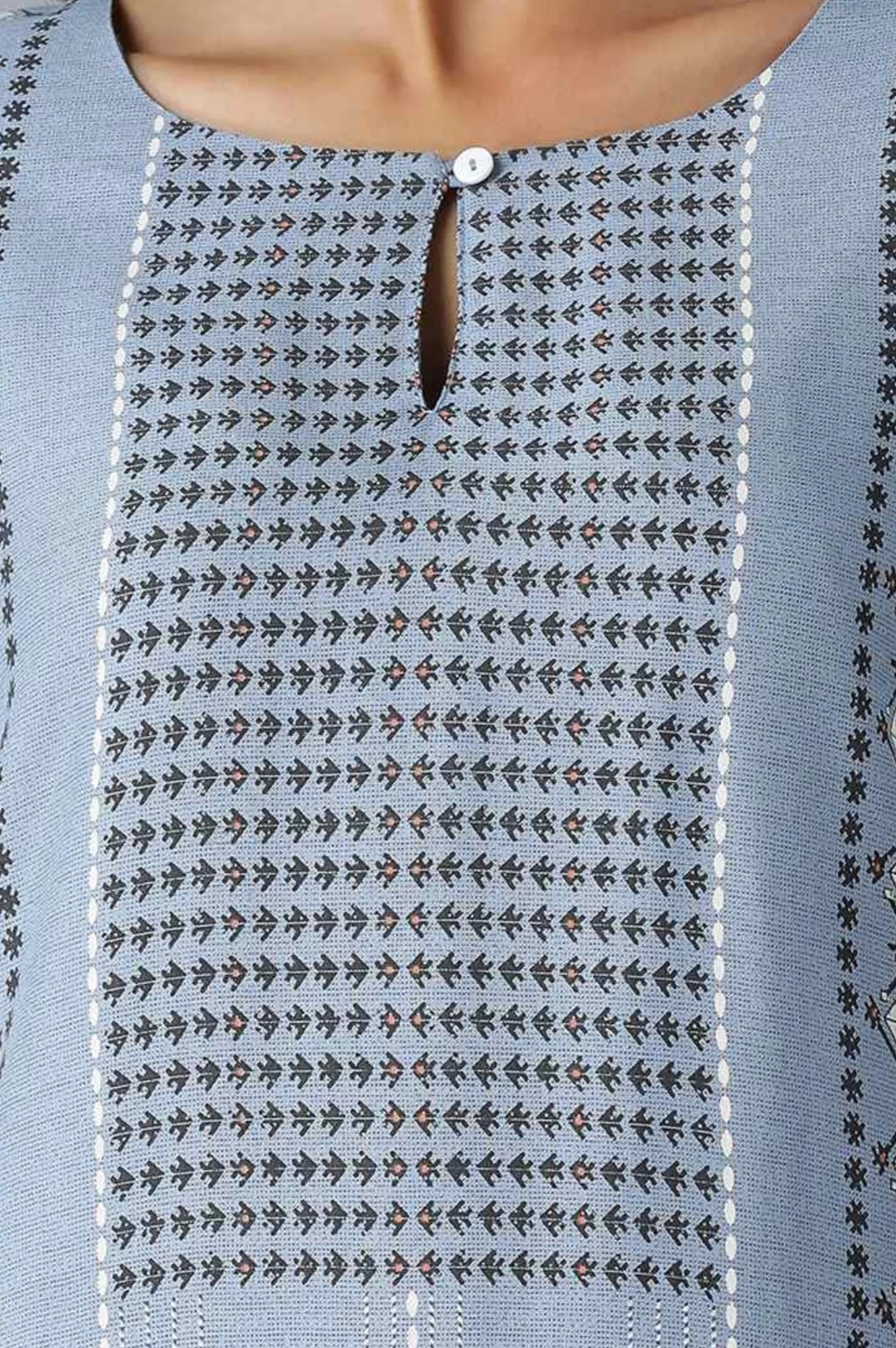 Denim Blue Round Neck Straight Kurta - Image 2