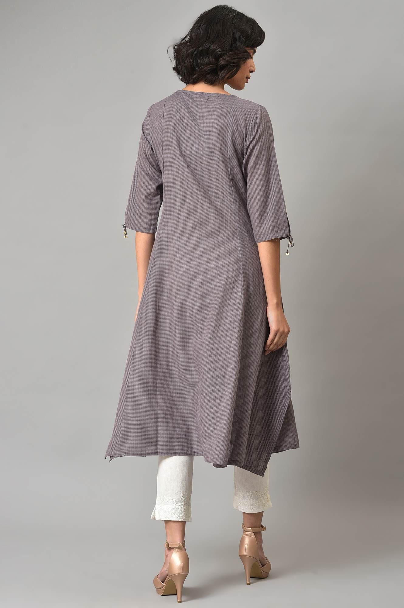 Dusk Purple A-Line kurta With Ecru Slim Pants - Image 2
