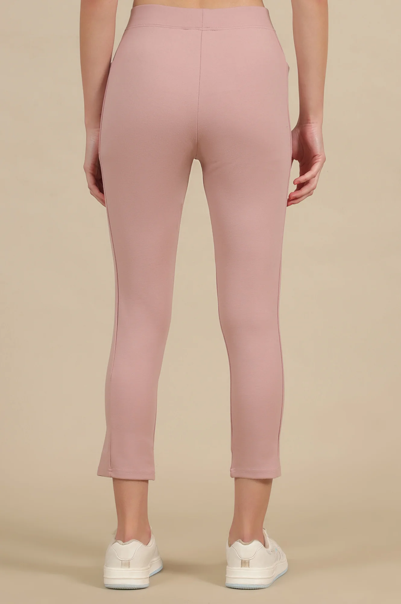 Pink Solid Skinny Fit Yoga Tights With Elasticated Waistband - Image 3