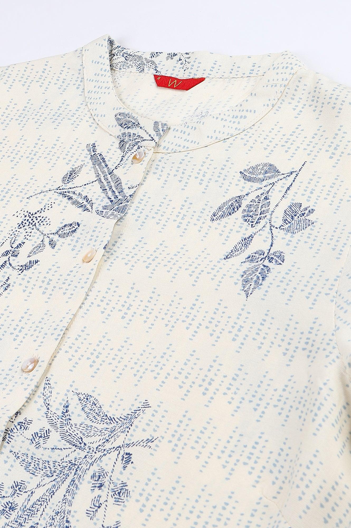 Ecru And Blue Button Down kurta - Image 2
