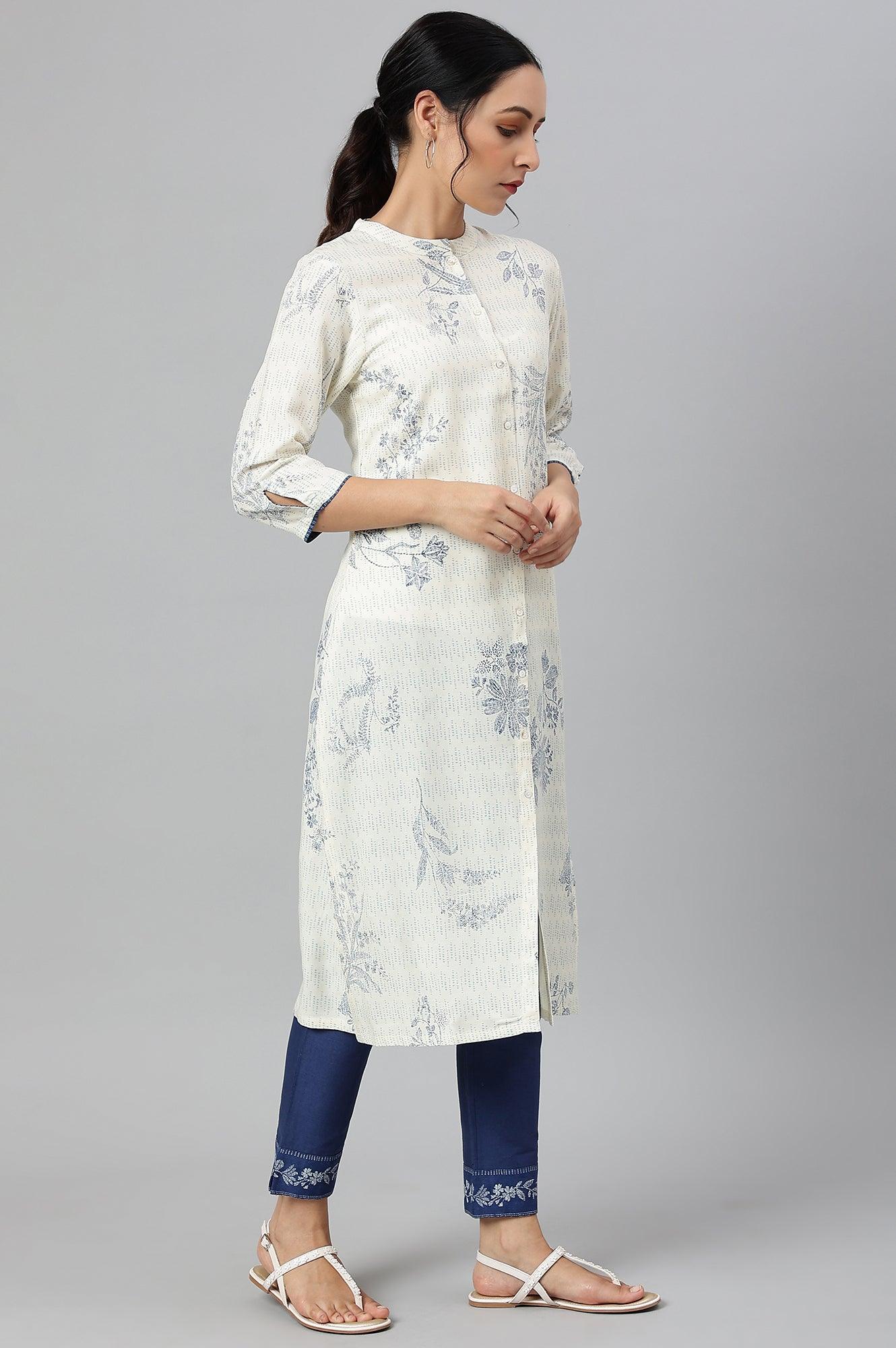 Ecru And Blue Button Down kurta - Image 4