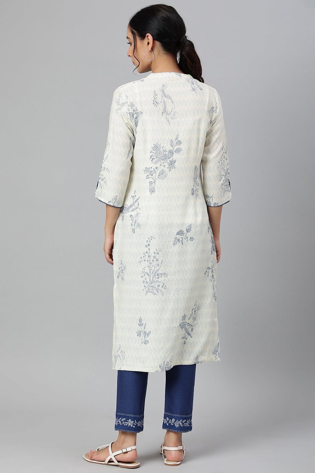 Ecru And Blue Button Down kurta - Image 5