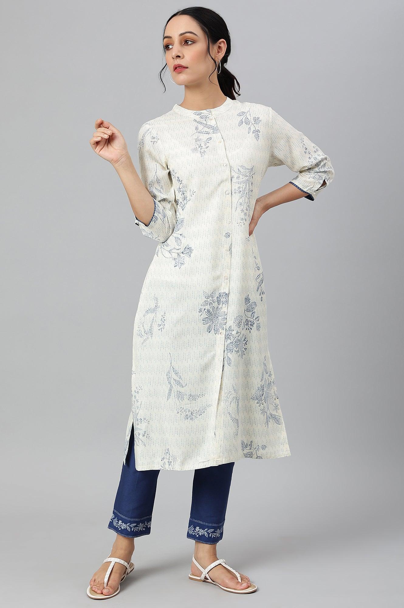 Ecru And Blue Button Down kurta - Image 6