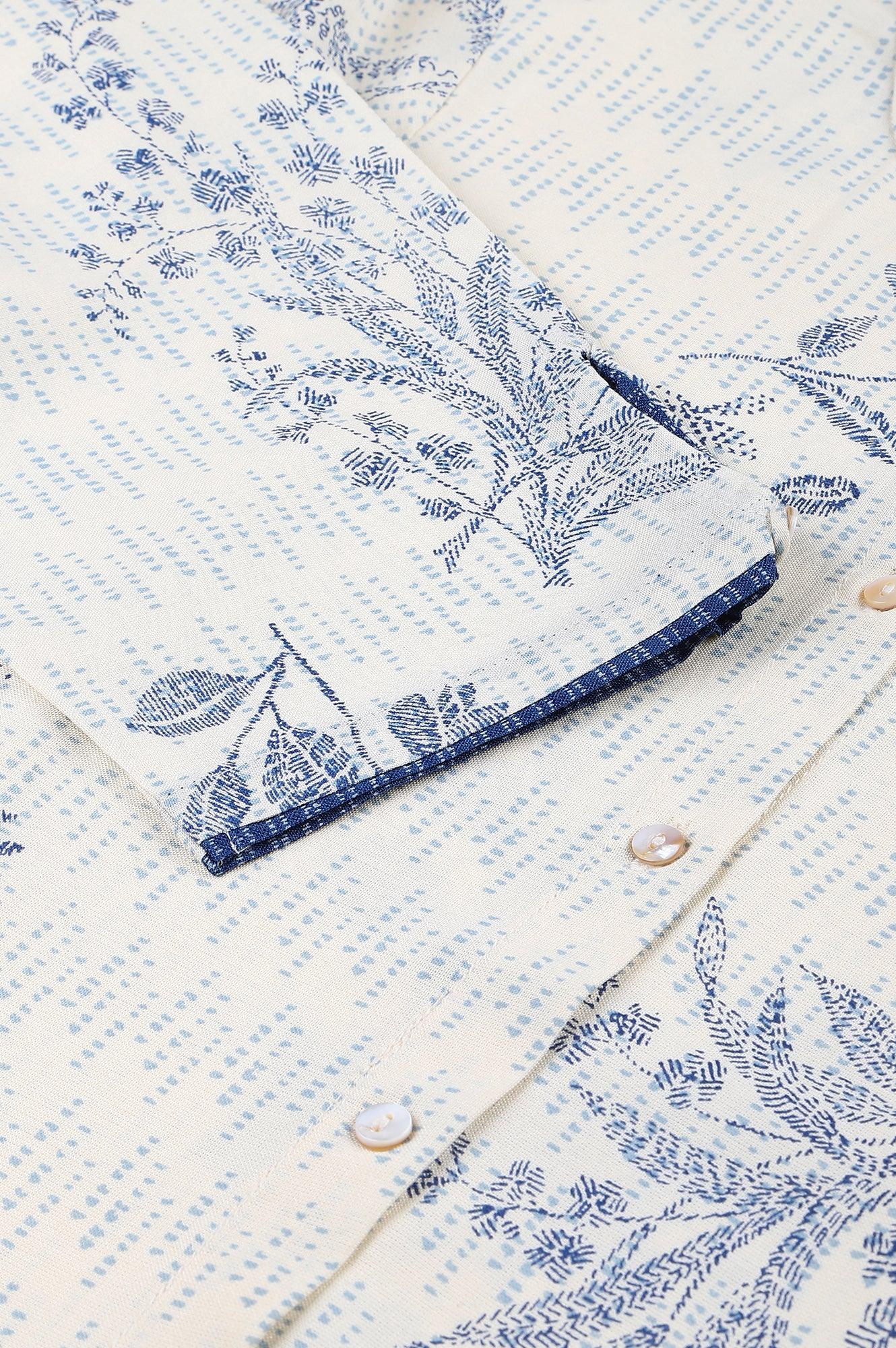 Ecru And Blue Button Down kurta - Image 7