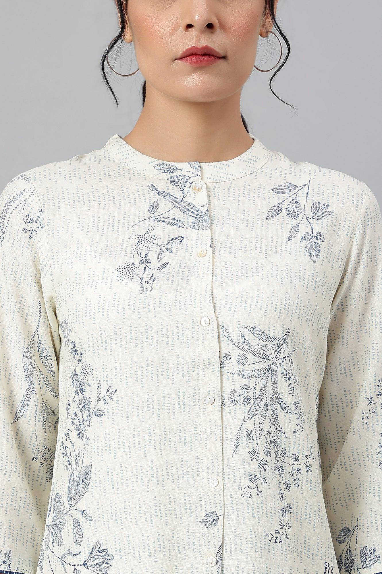 Ecru And Blue Button Down kurta - Image 8