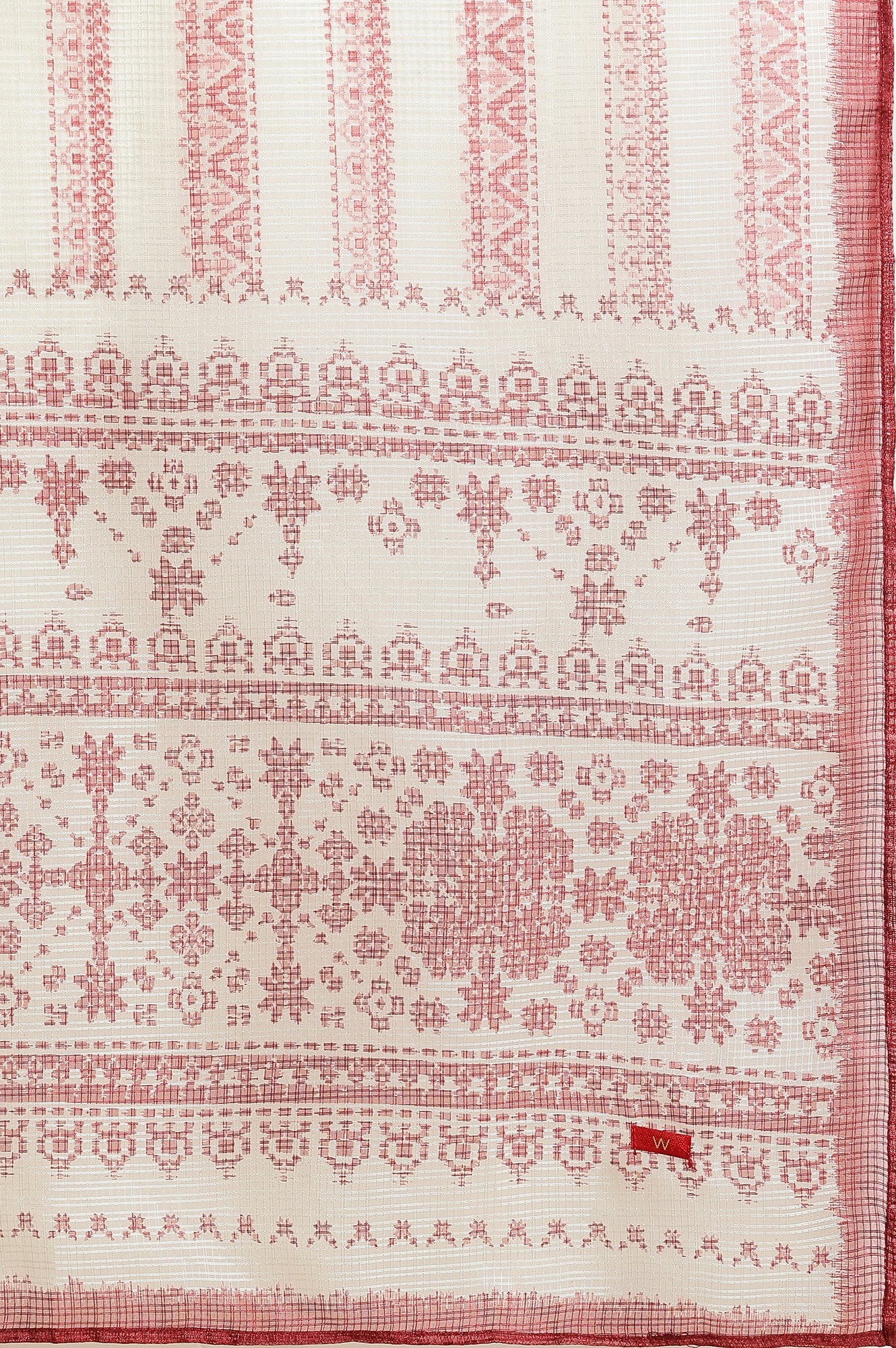 Ecru and Maroon Printed Kota Dupatta - Image 7