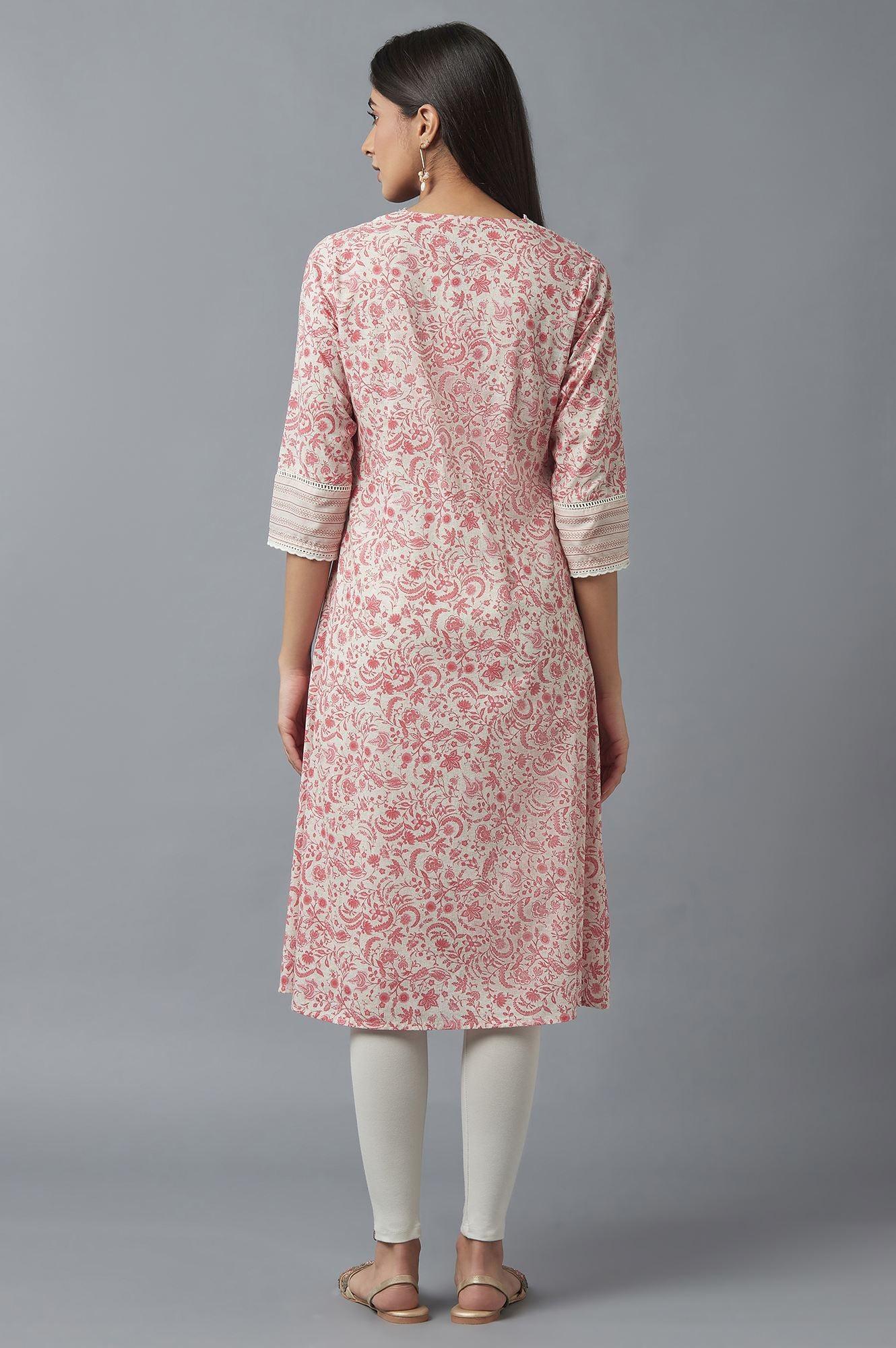 Ecru and Red A-line kurta - Image 2