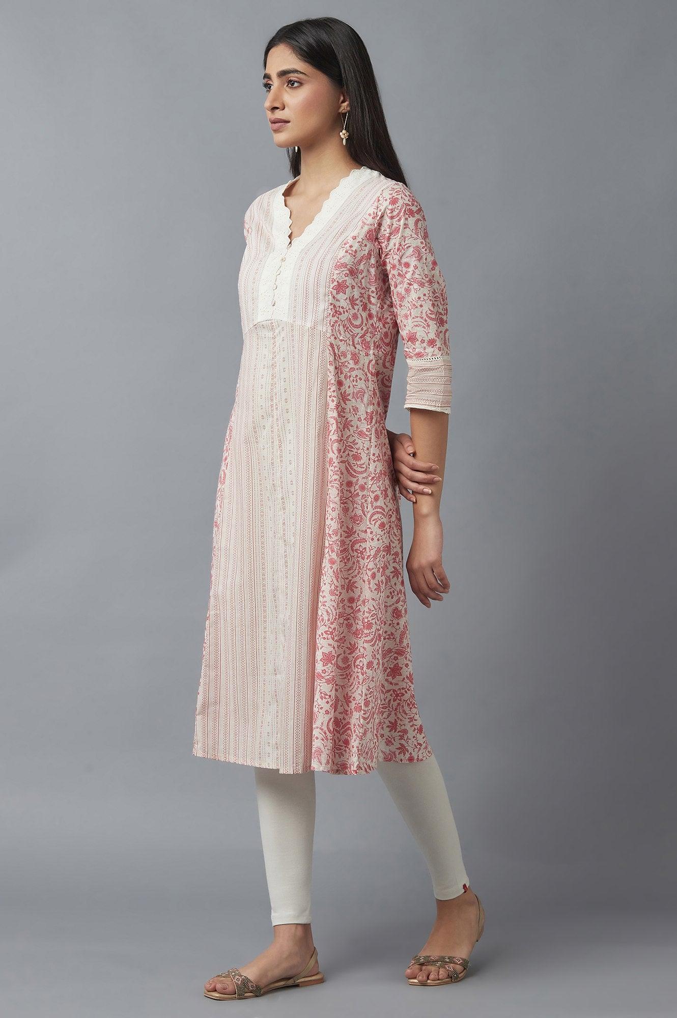 Ecru and Red A-line kurta - Image 3