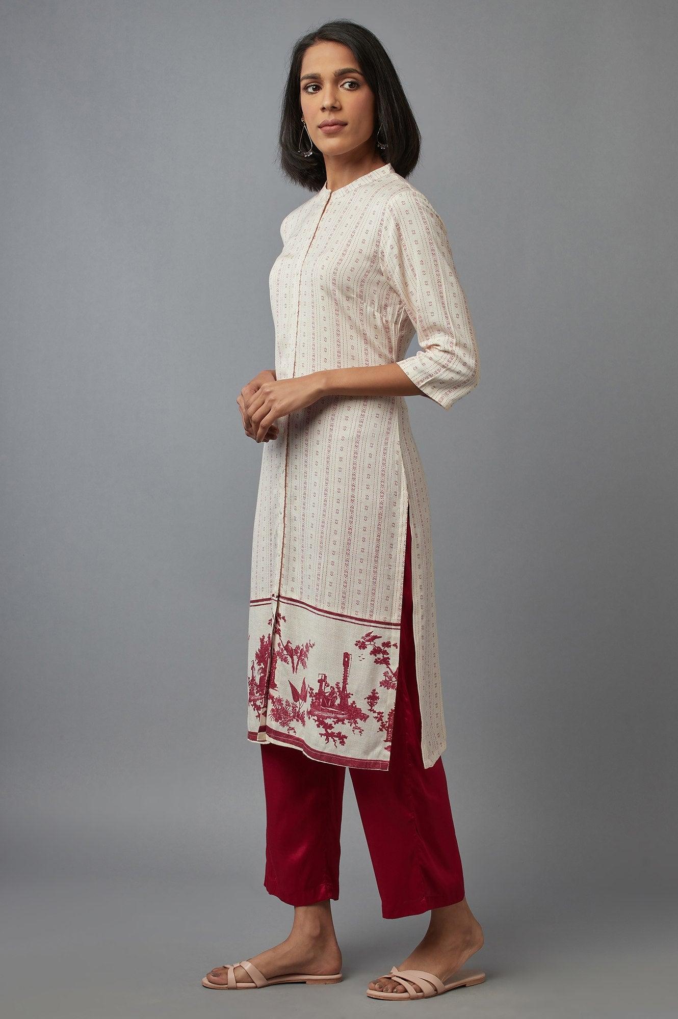 Ecru and Red Floral Print kurta - Image 3