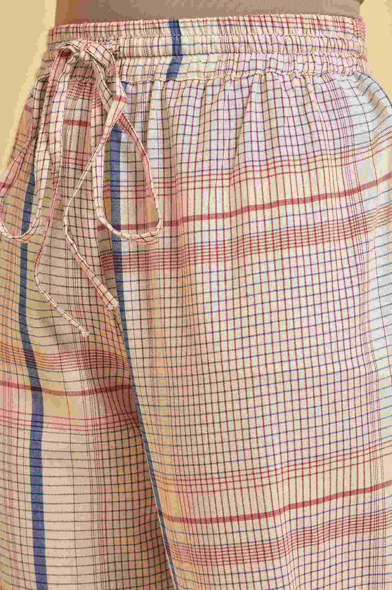Ecru Bold Checks A-Line kurta & Pants Co-Ord Set - Image 7