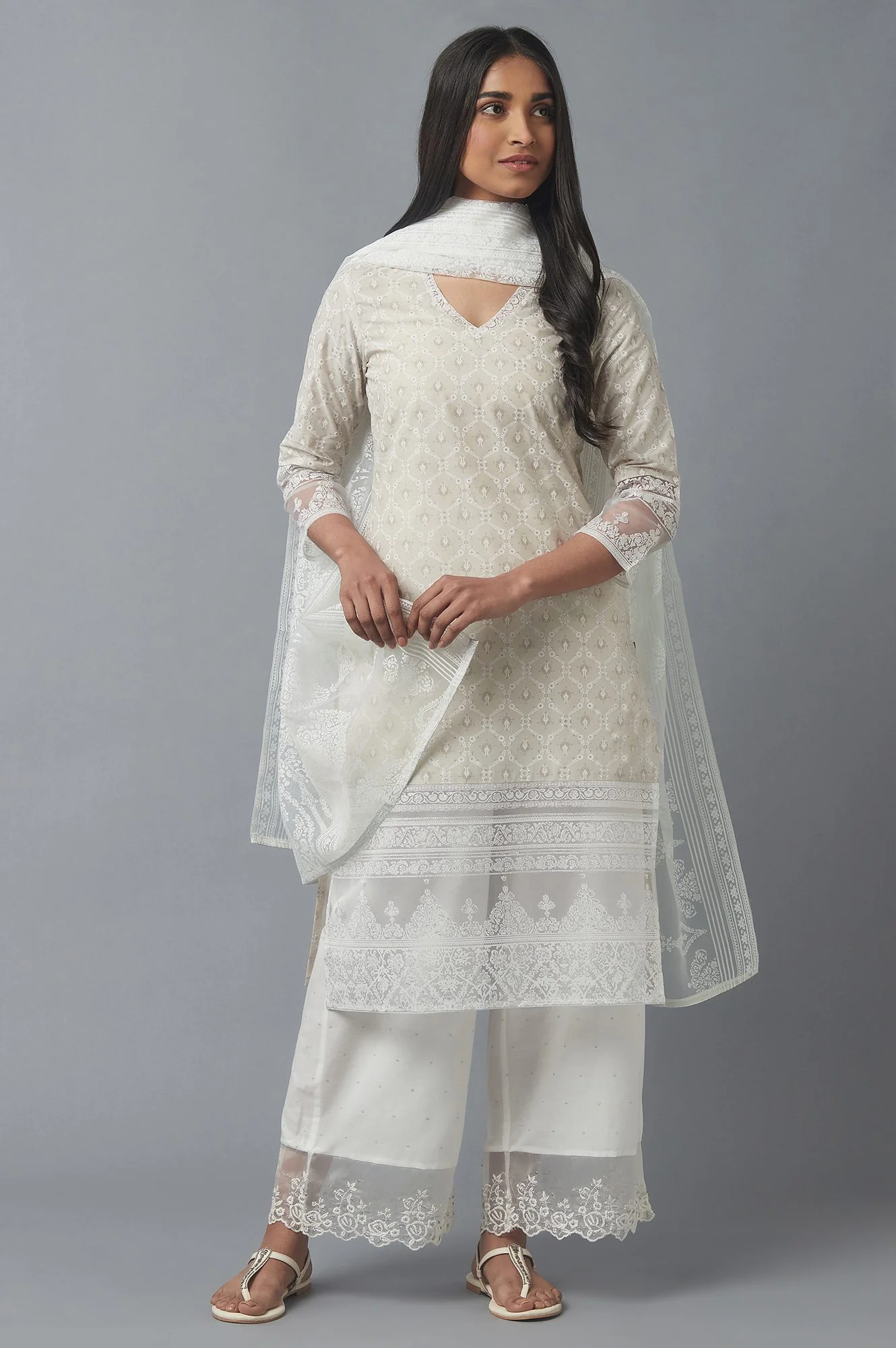 Ecru Brasso Printed Dupatta - Image 3