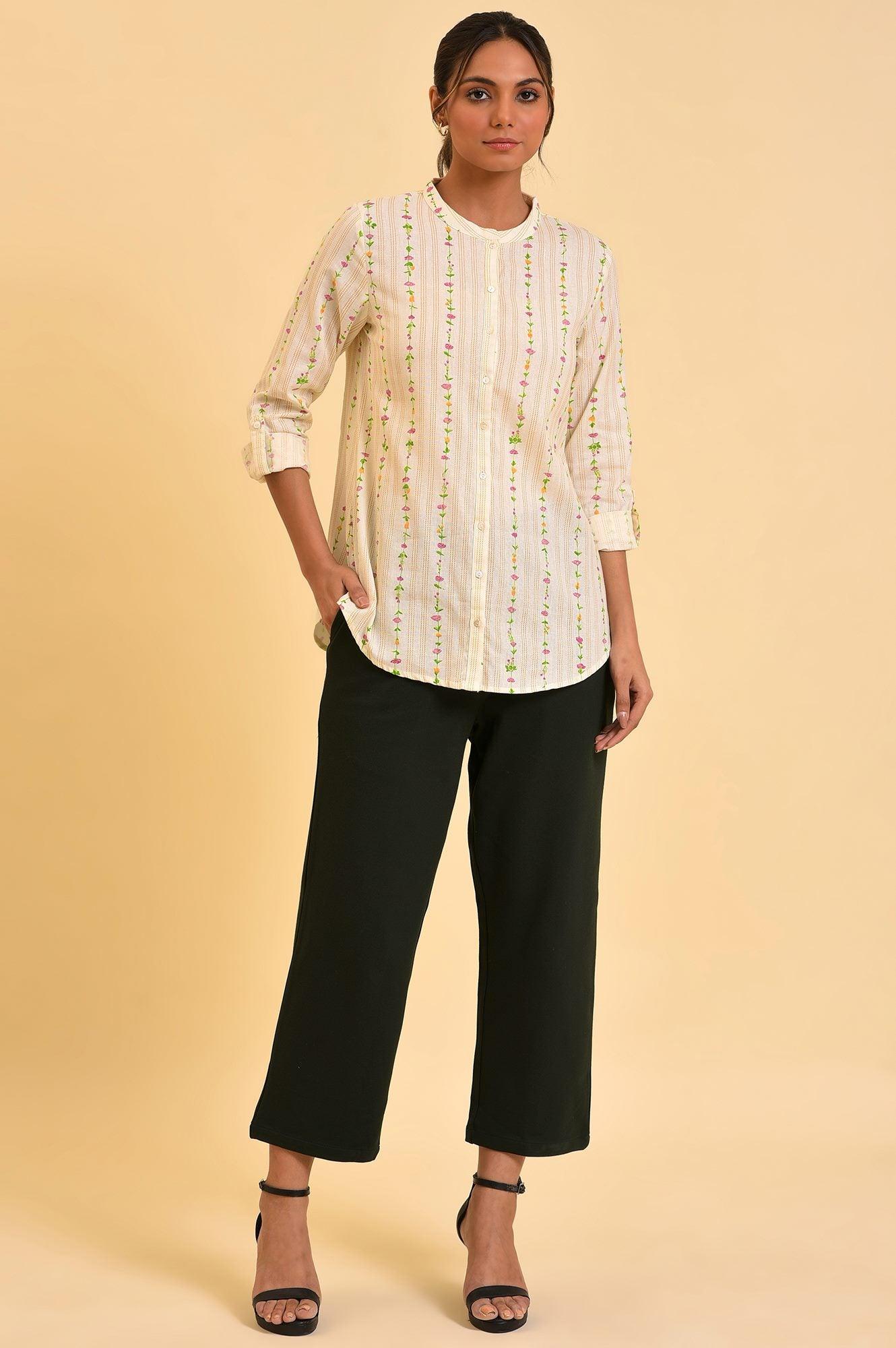 Ecru Button Down Floral Printed Top - Image 5
