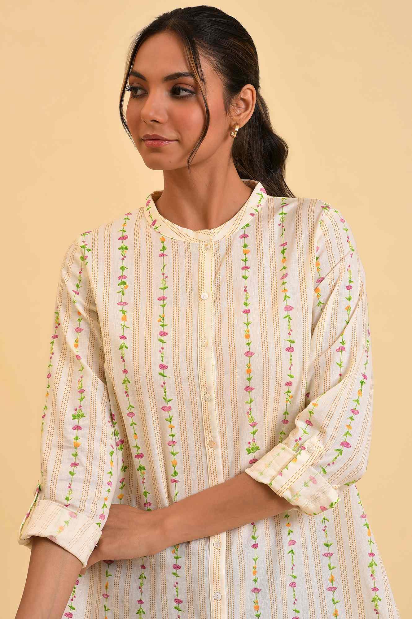 Ecru Button Down Floral Printed Top - Image 6