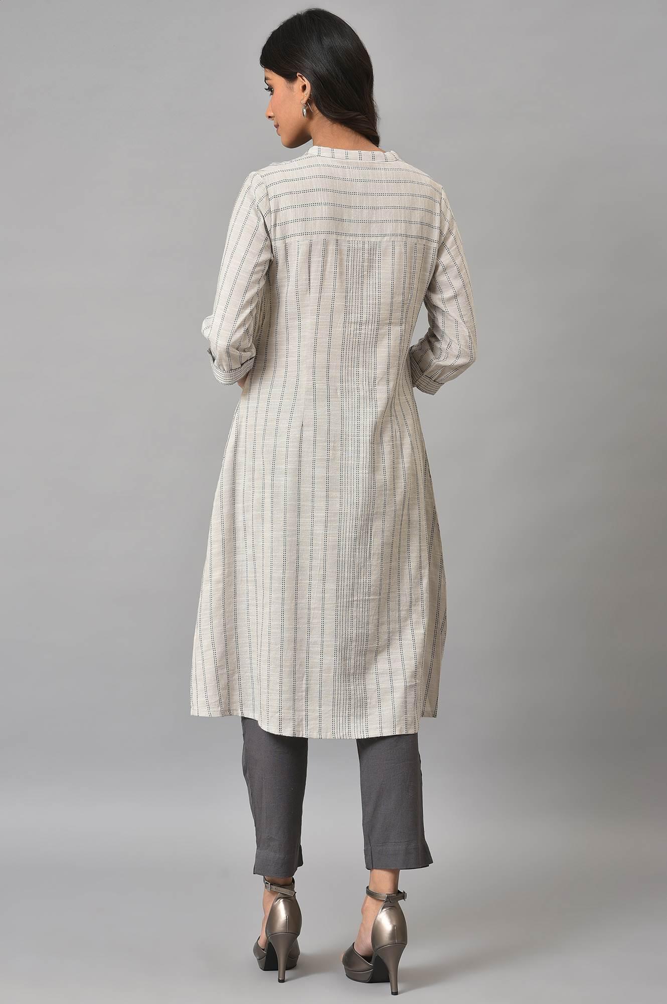 Ecru Button Down Printed kurta - Image 2