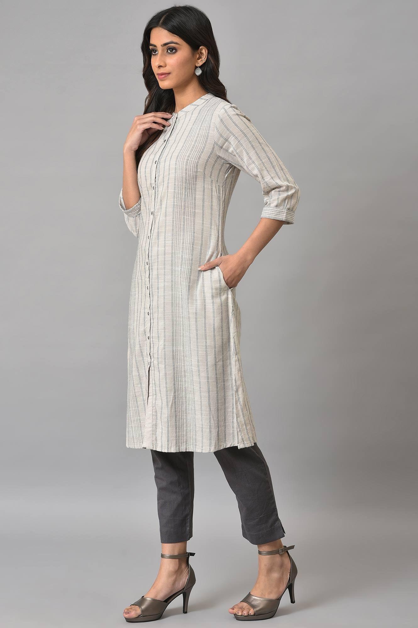 Ecru Button Down Printed kurta - Image 3