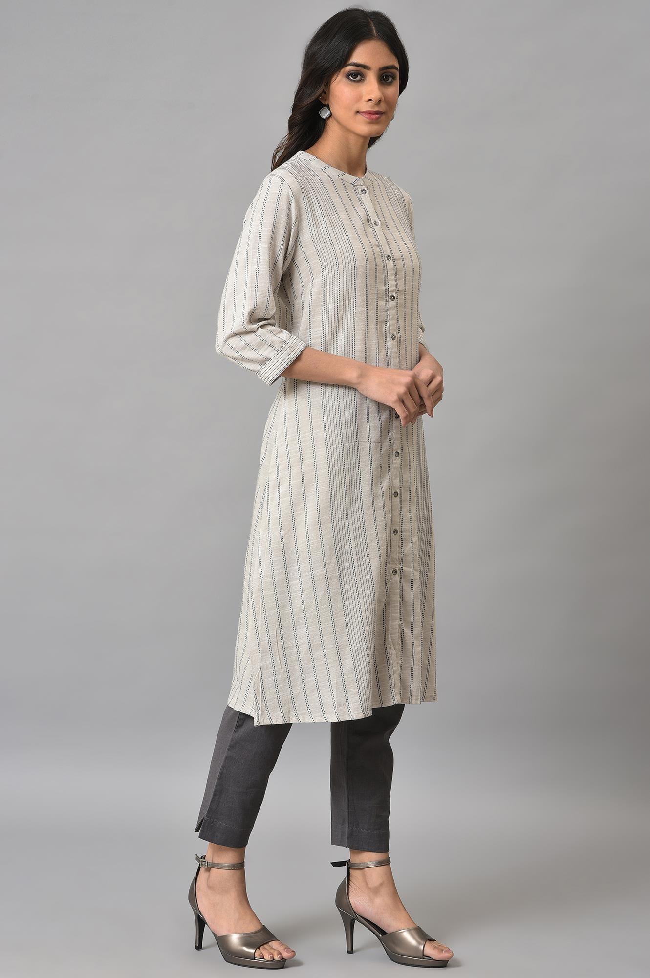Ecru Button Down Printed kurta - Image 4