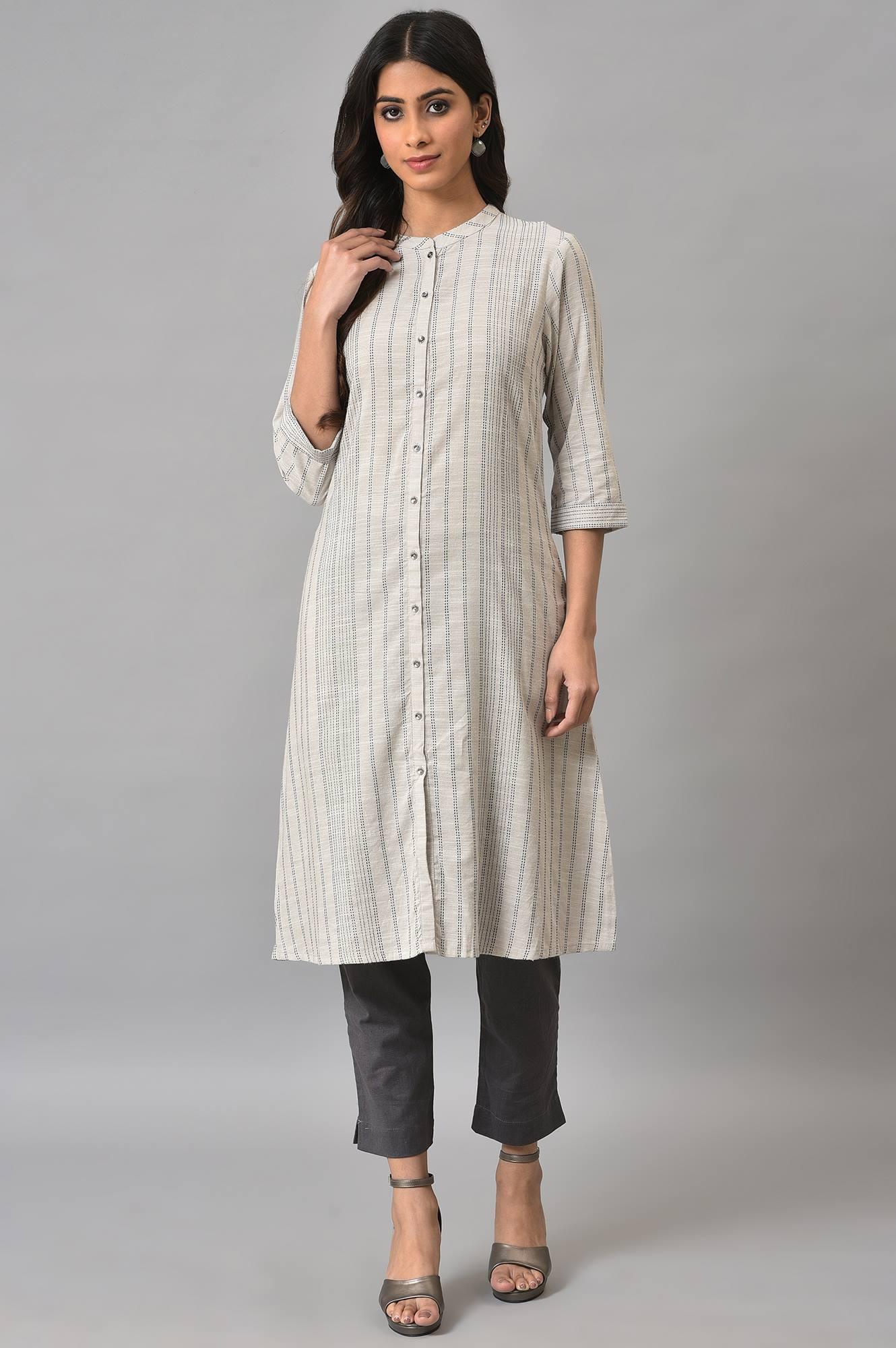 Ecru Button Down Printed kurta - Image 6