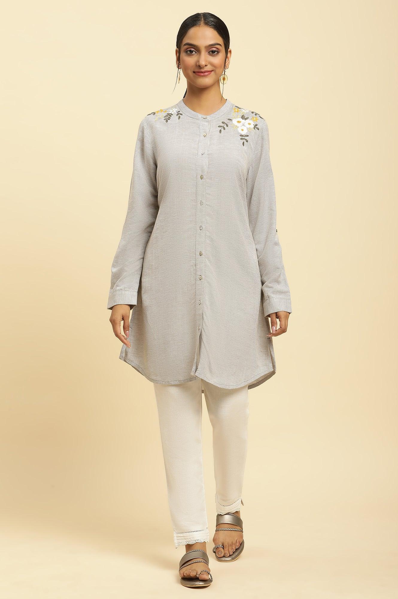 Ecru Check And Embroidered Tunic - Image 2