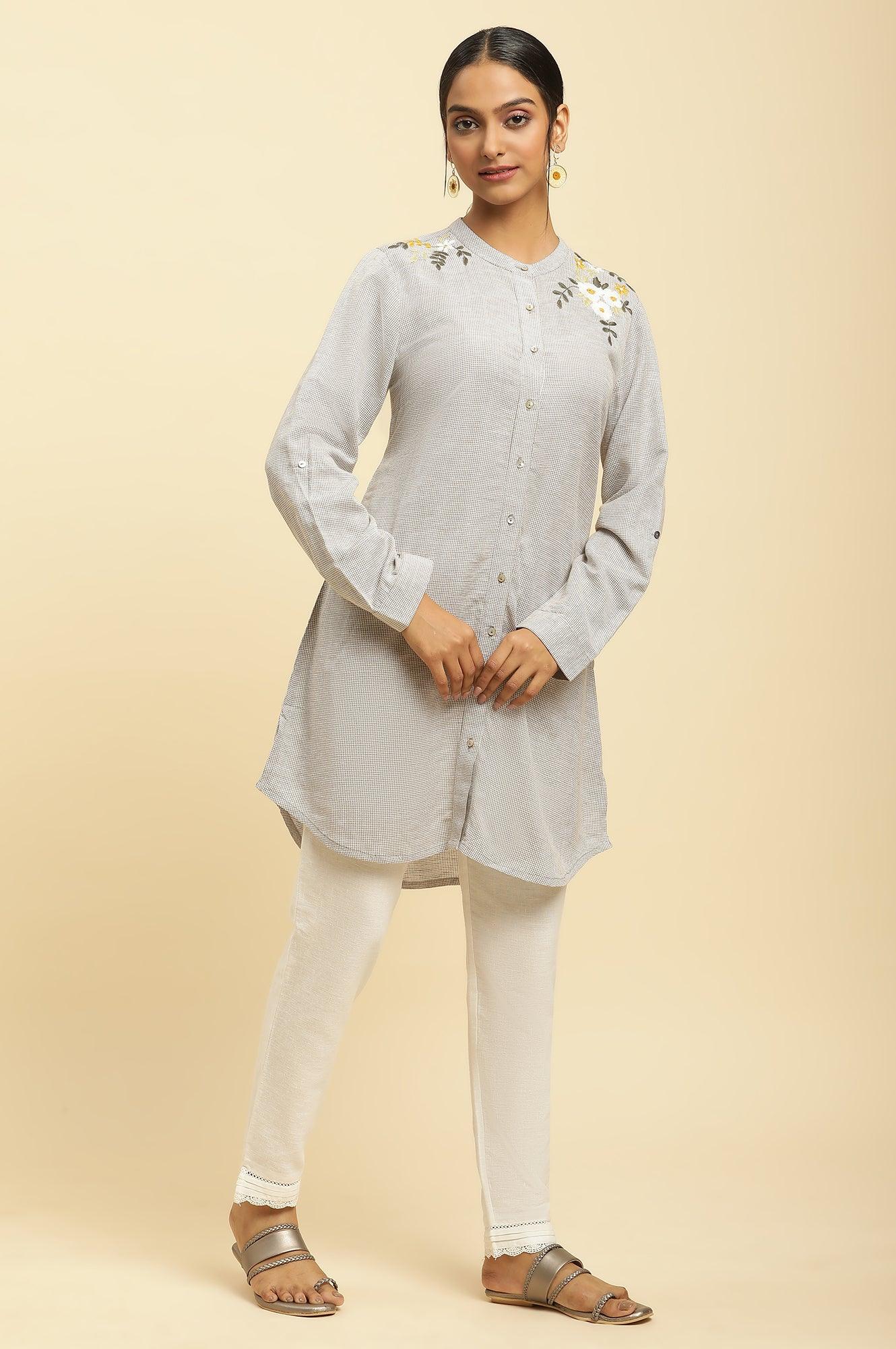 Ecru Check And Embroidered Tunic - Image 5