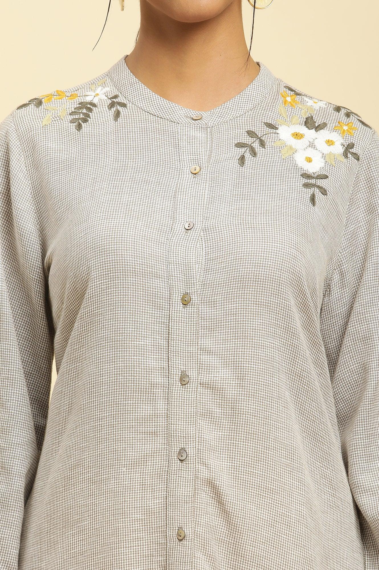 Ecru Check And Embroidered Tunic - Image 6