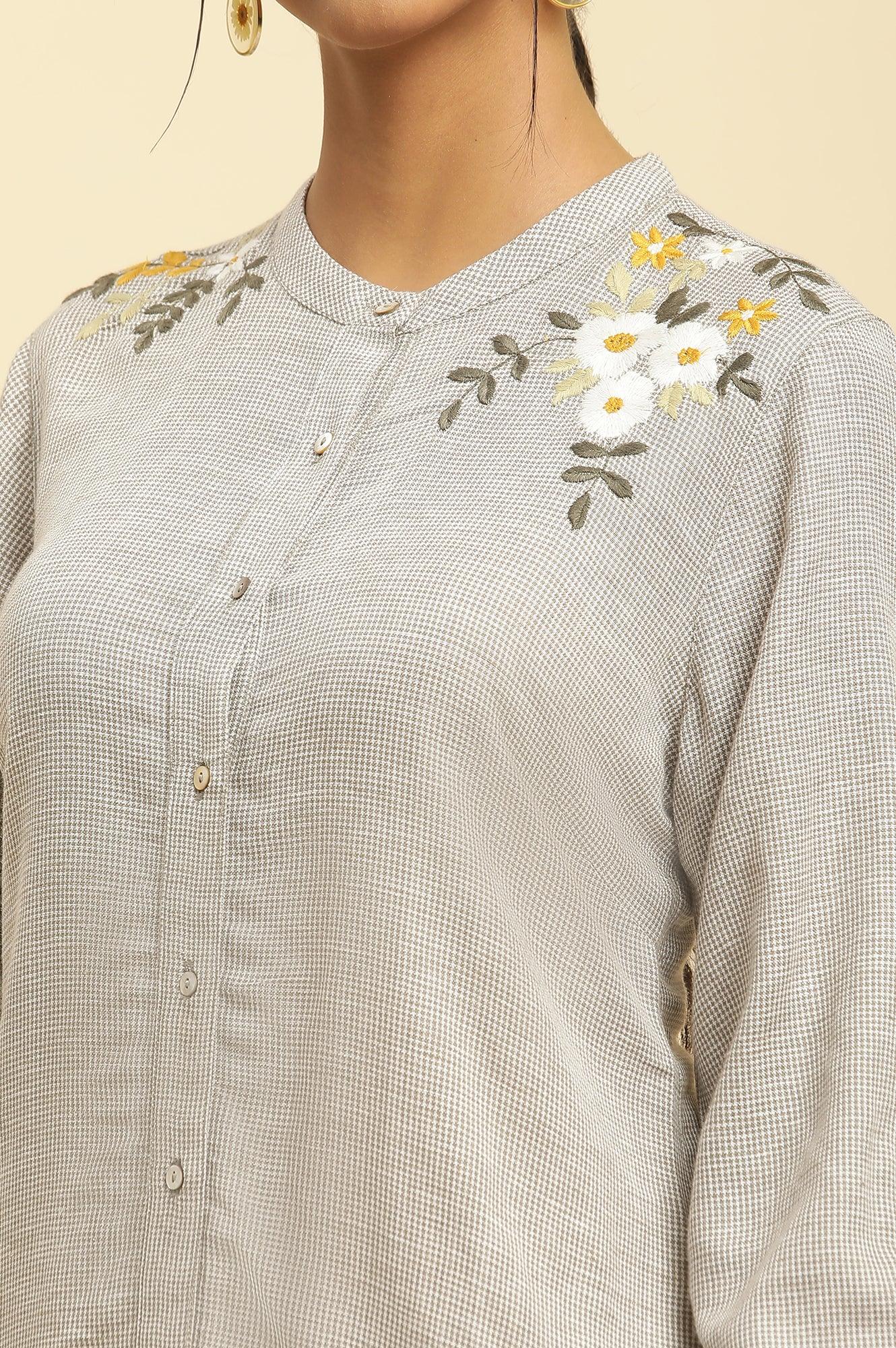 Ecru Check And Embroidered Tunic - Image 7