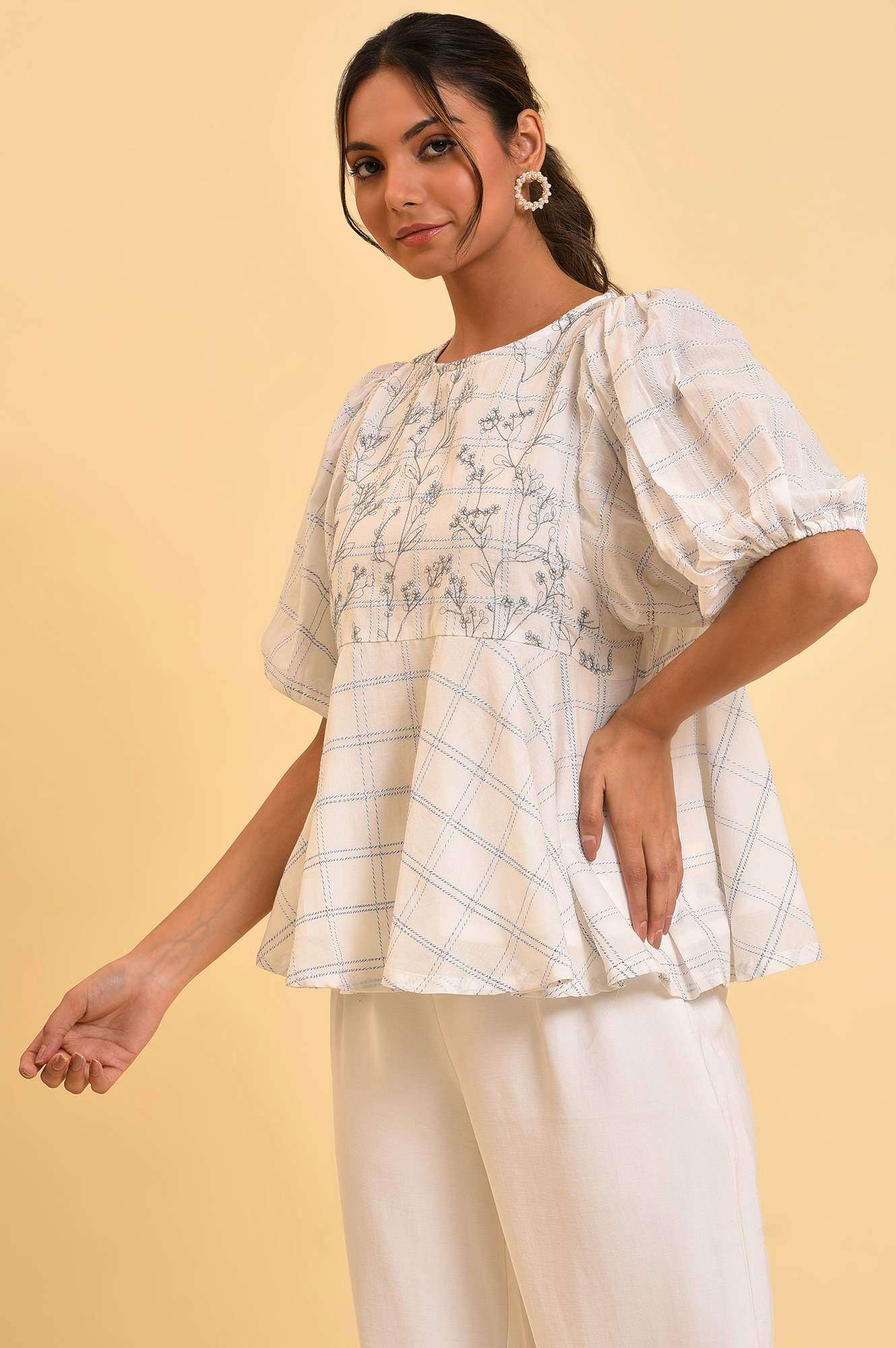 Ecru Checker Peplum Top - Image 3