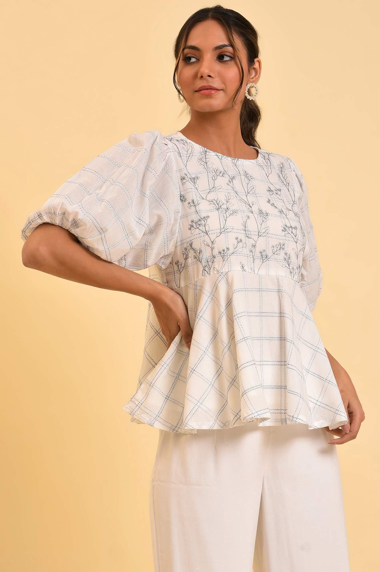 Ecru Checker Peplum Top - Image 4