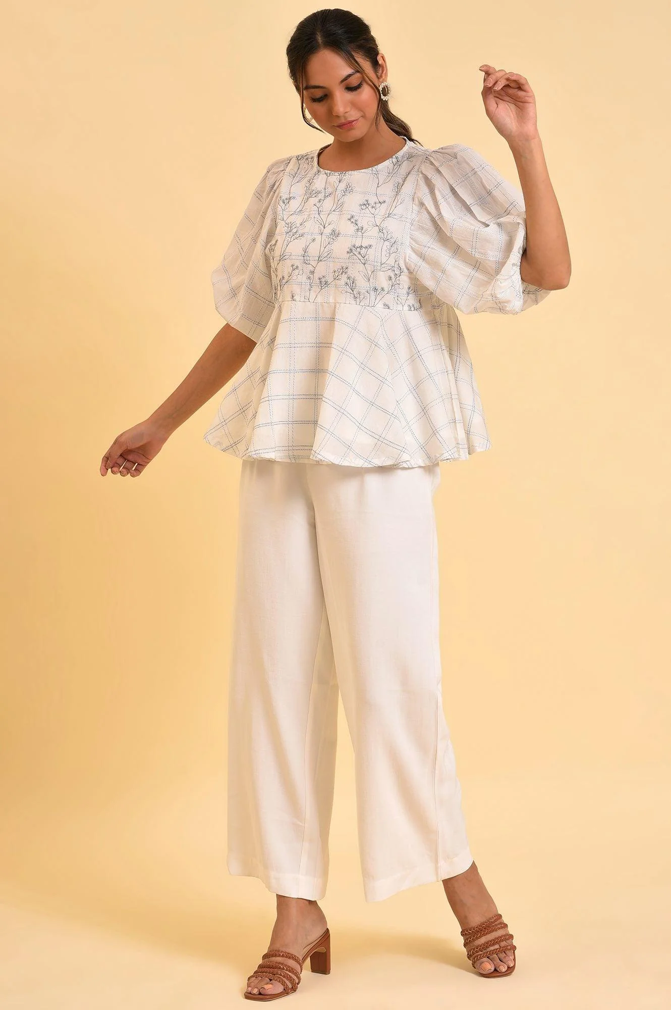 Ecru Checker Peplum Top - Image 5