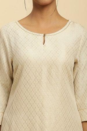 Ecru Dobby Festive Embellished Kurta - Image 6