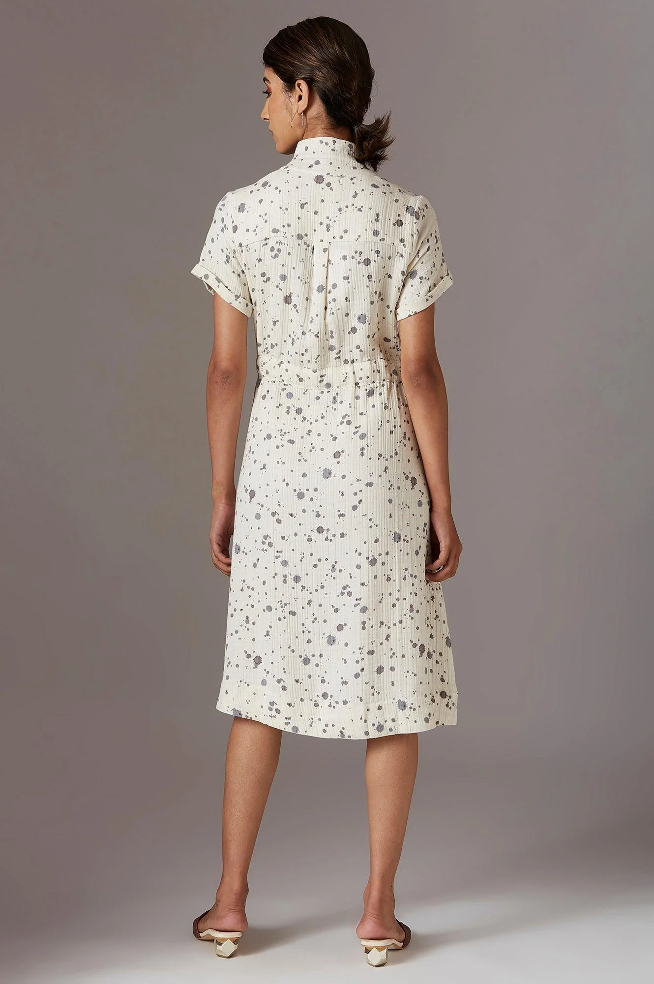 Ecru Double Cloth Printed Shirt Dress - Image 2