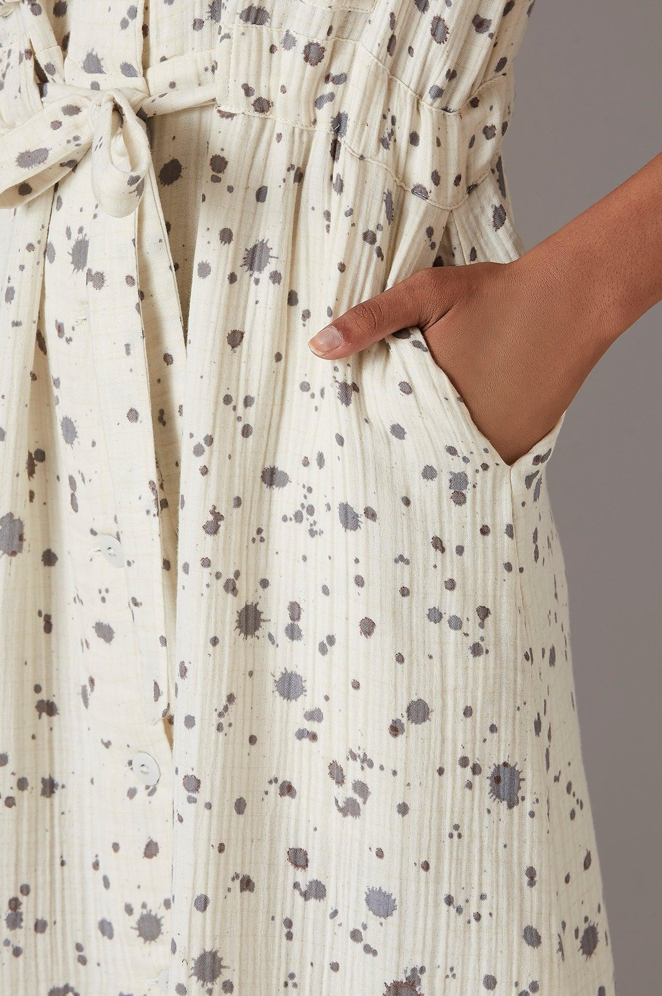 Ecru Double Cloth Printed Shirt Dress - Image 6