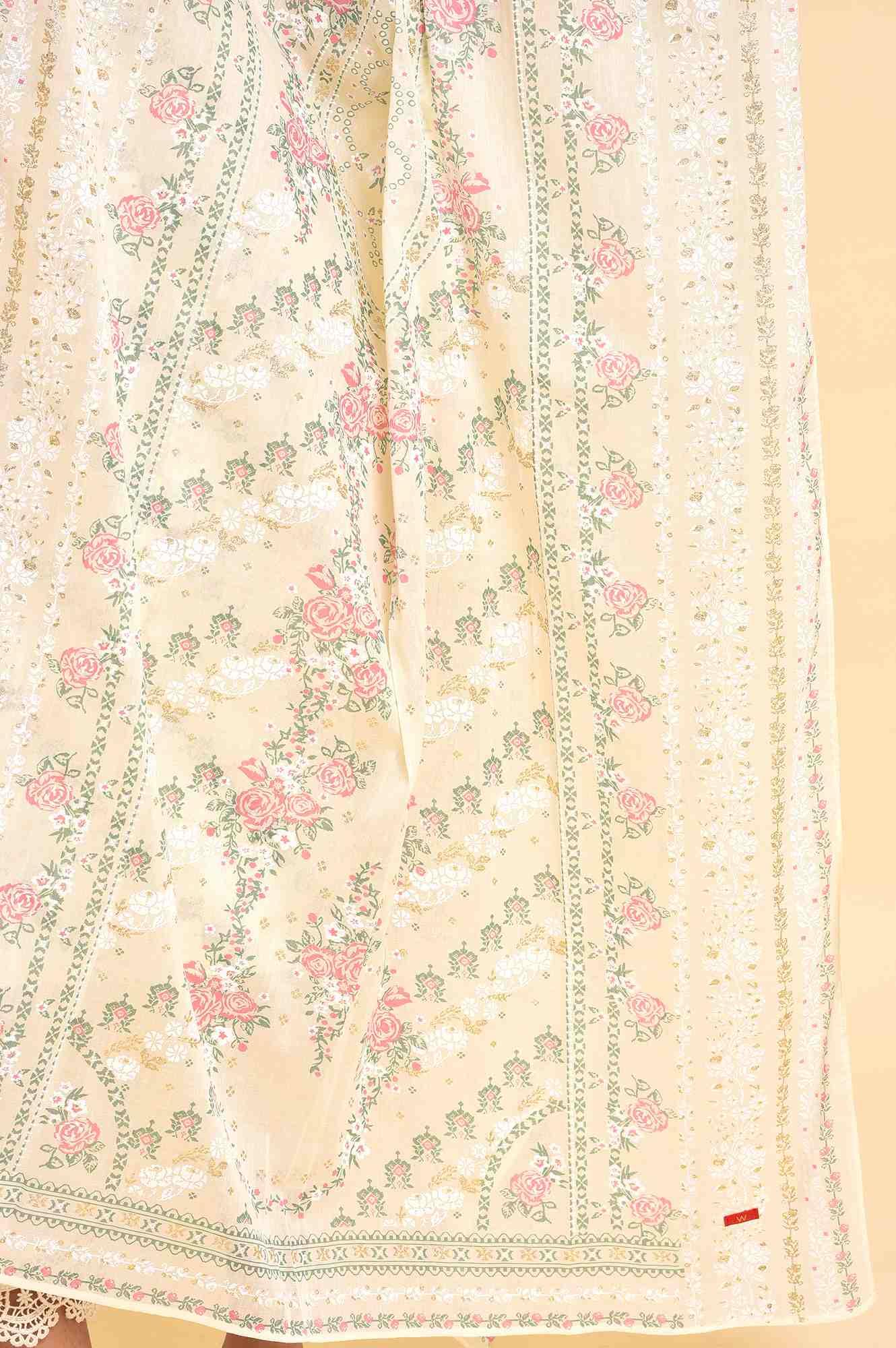 Ecru Embellished Festive Kurta, Pants And Dupatta Set - Image 10