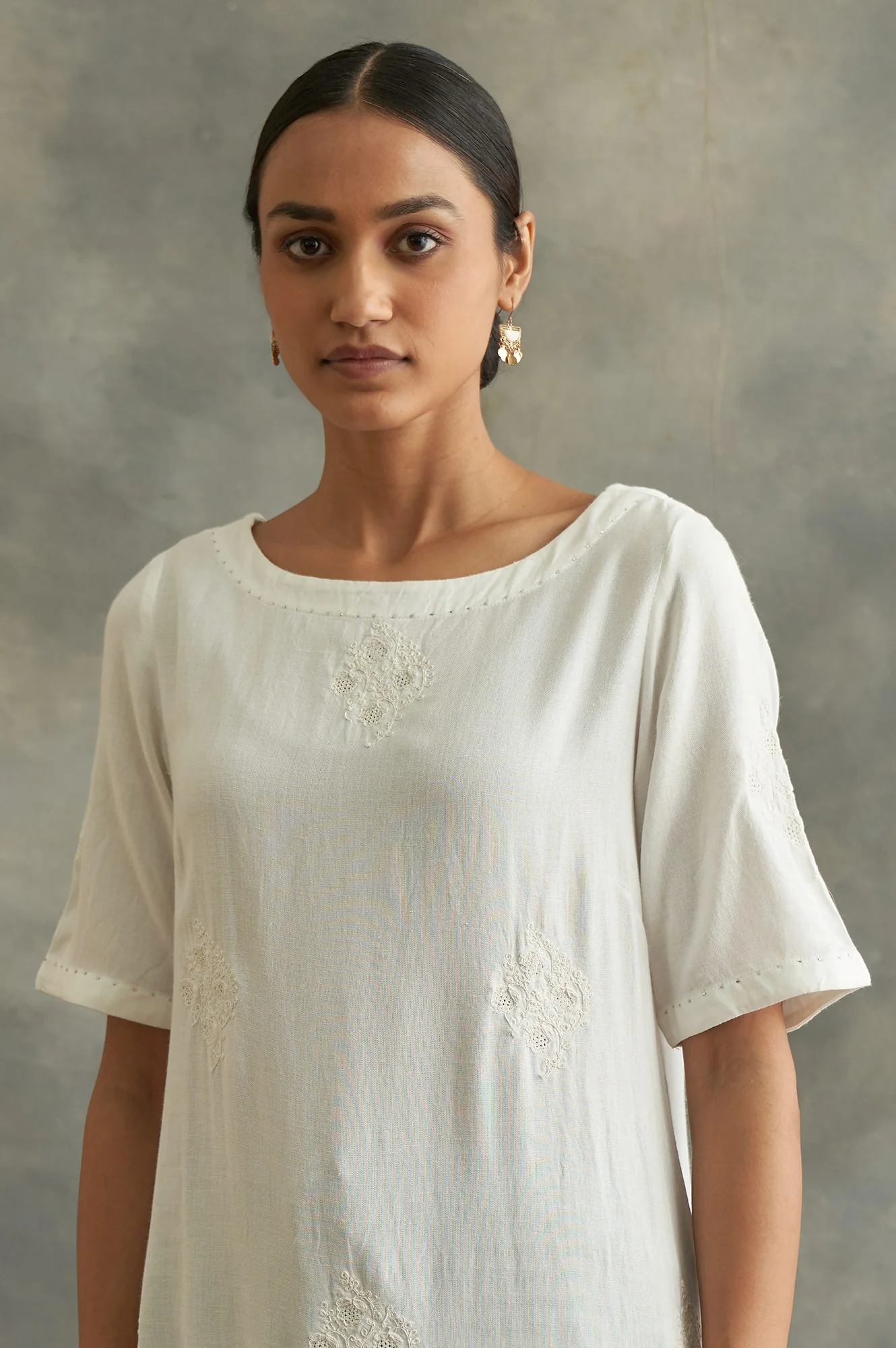 Ecru Embroidered Cotton kurta - Image 6