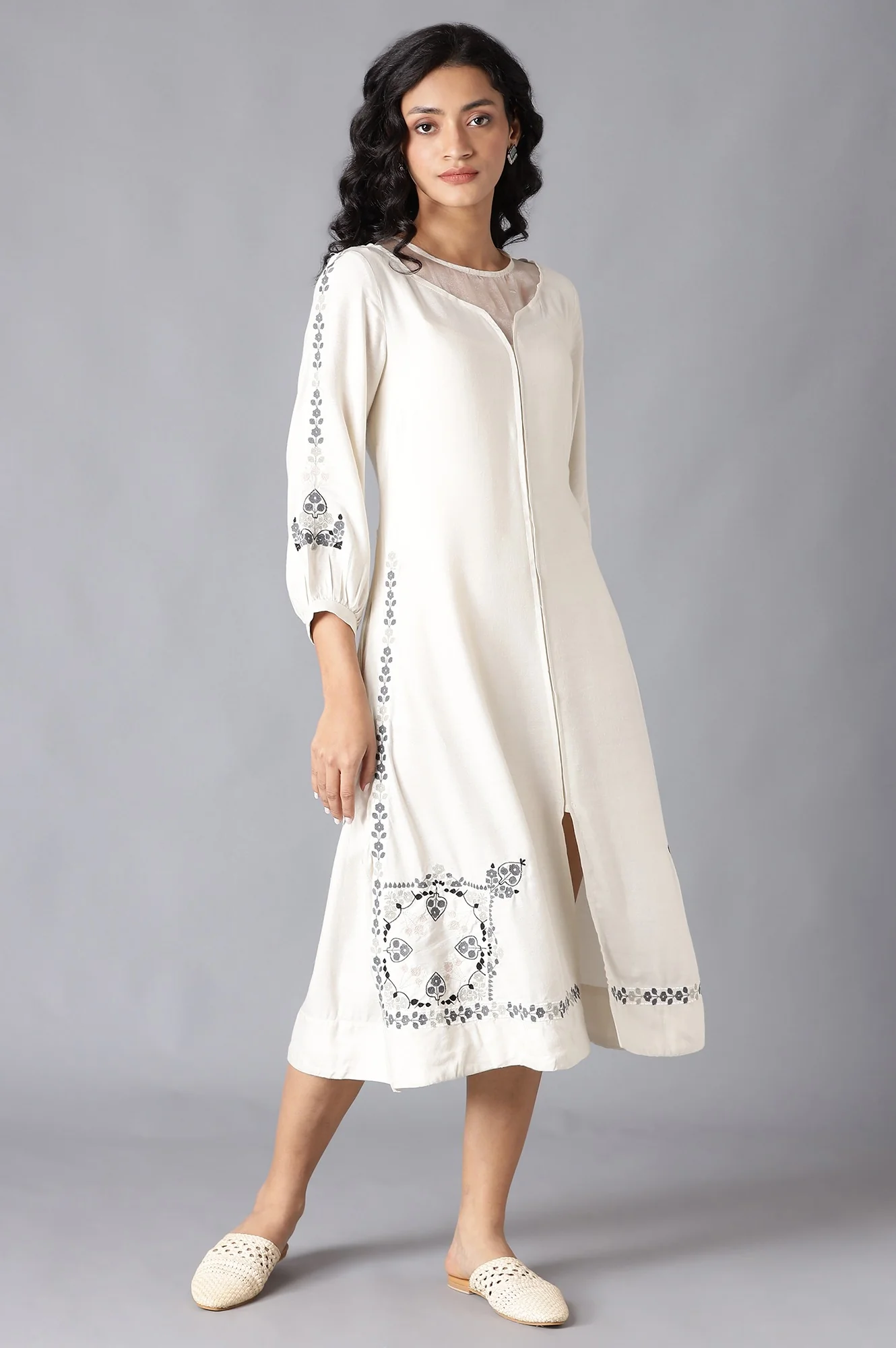 Ecru Embroidered Dress