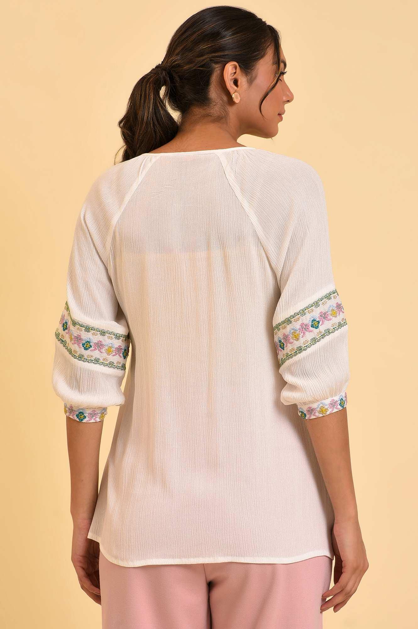 Ecru Embroidered Flared Top - Image 2