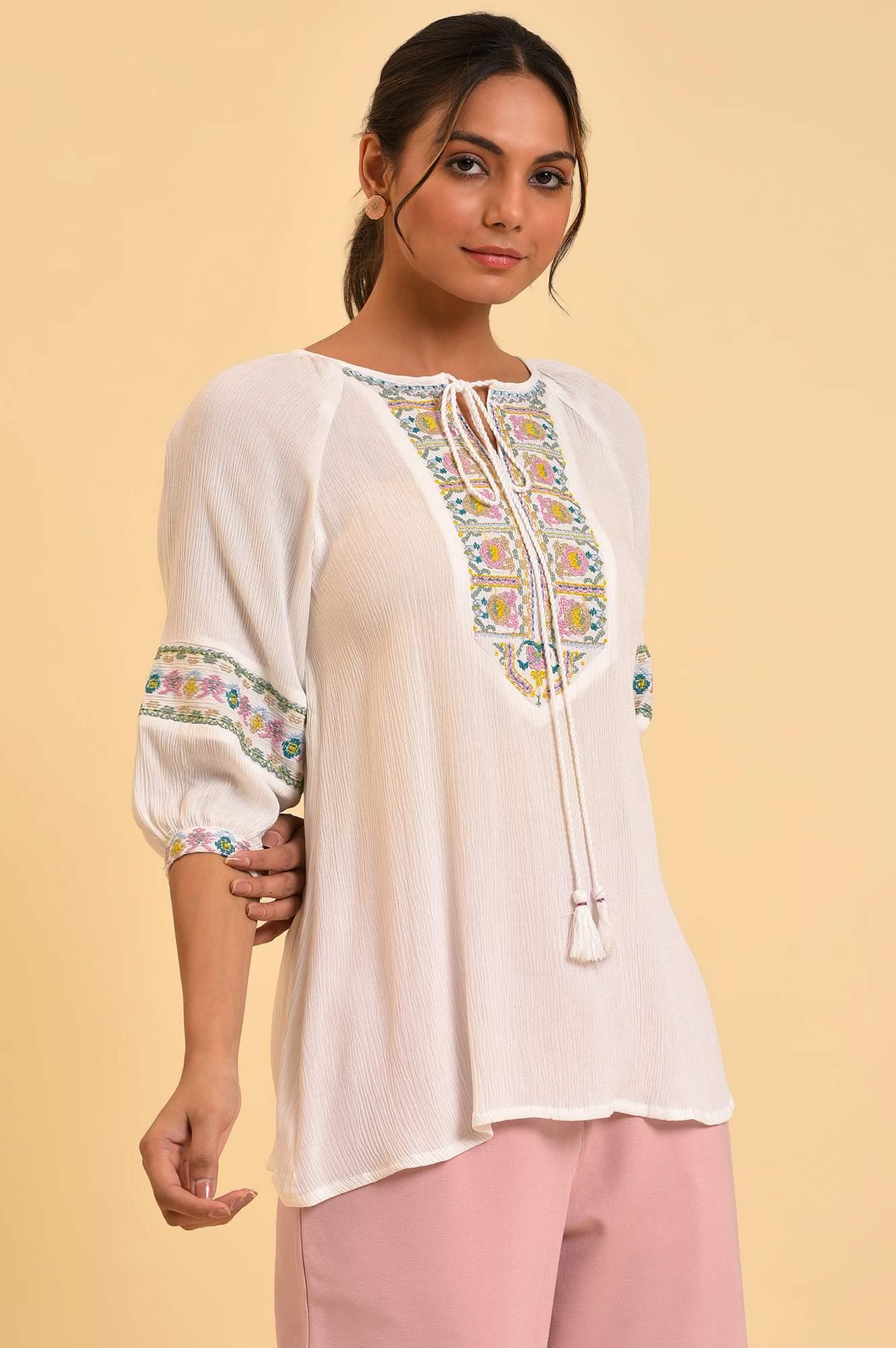 Ecru Embroidered Flared Top - Image 4