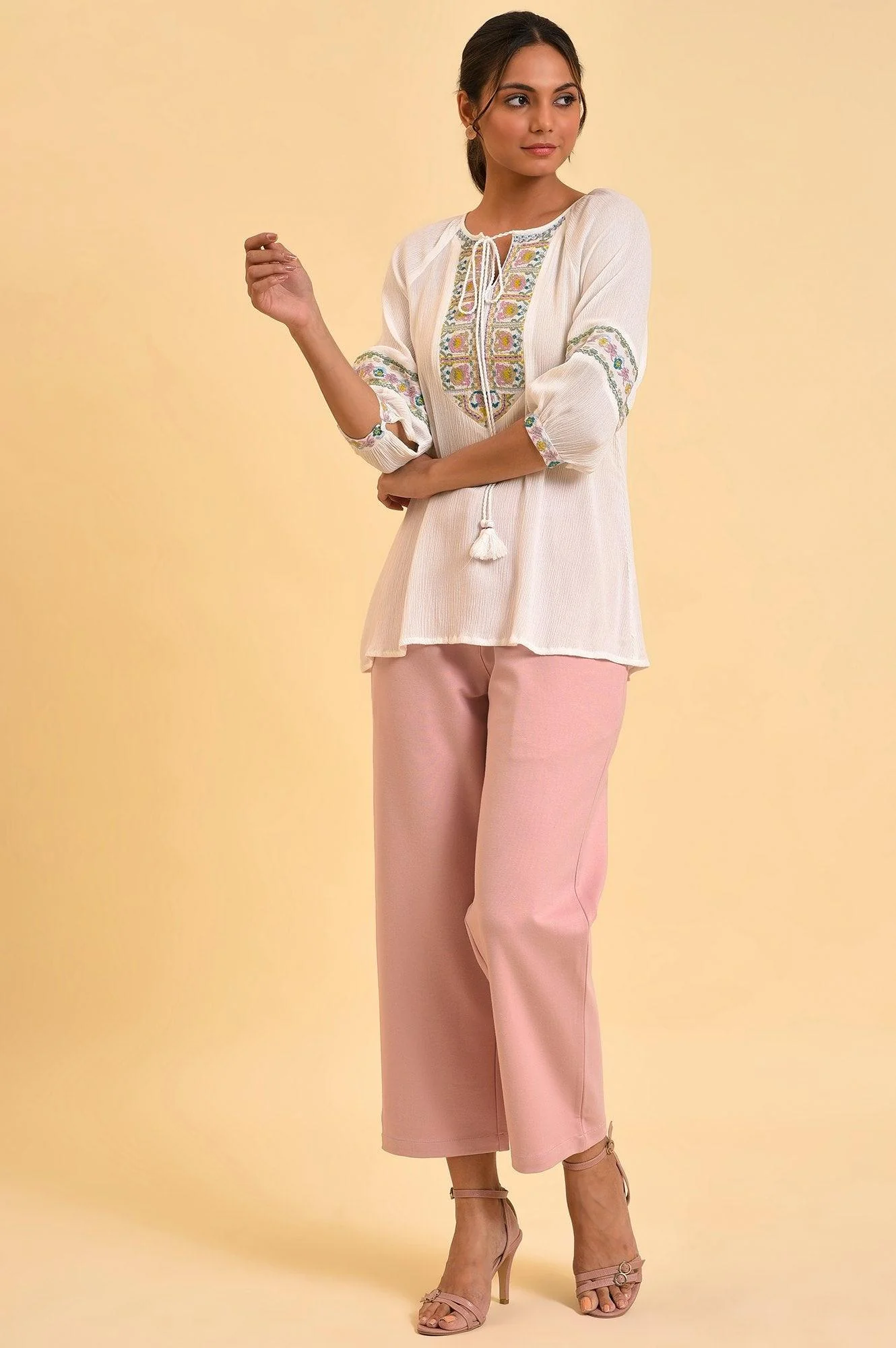 Ecru Embroidered Flared Top - Image 5