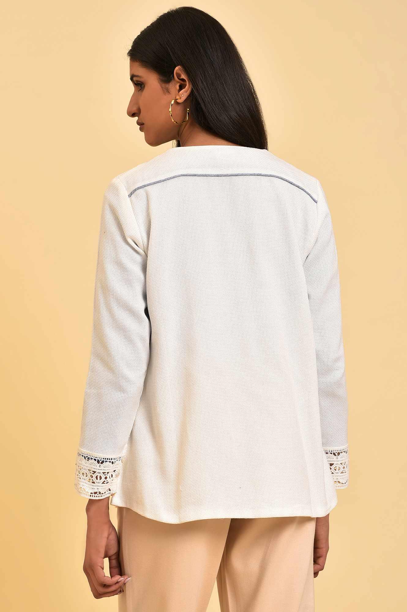 Ecru Embroidered Jacket with Lace - Image 2