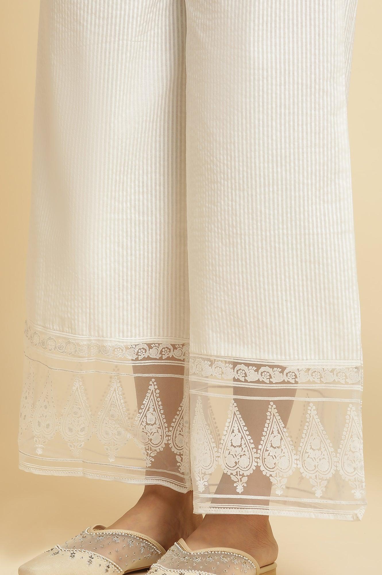 Ecru Embroidered Kurta & Parallel Pants Set - Image 10