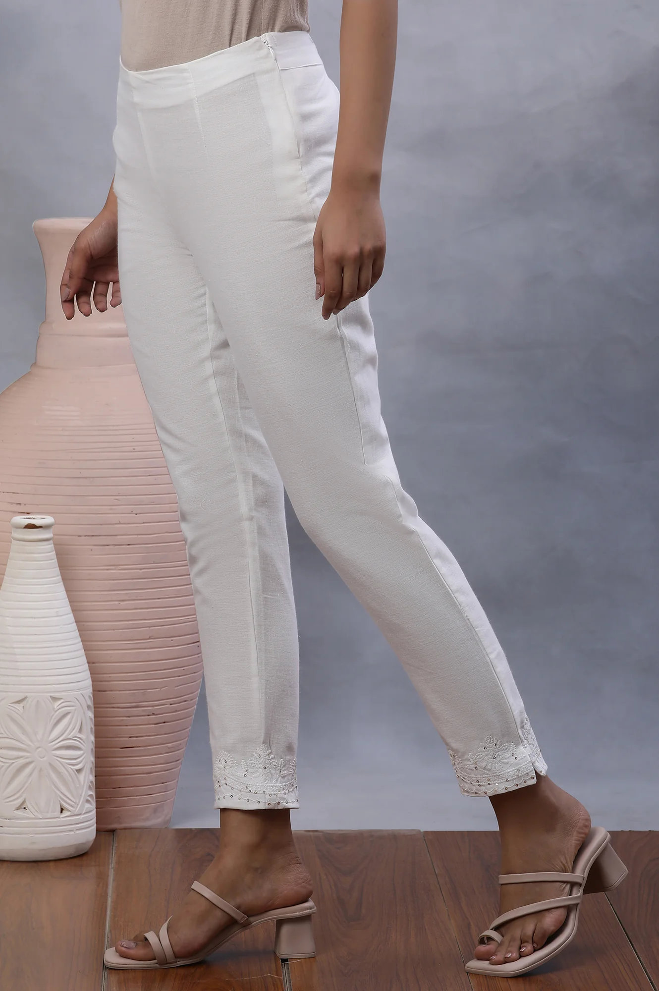 Ecru Embroidered Sim Pants - Image 2