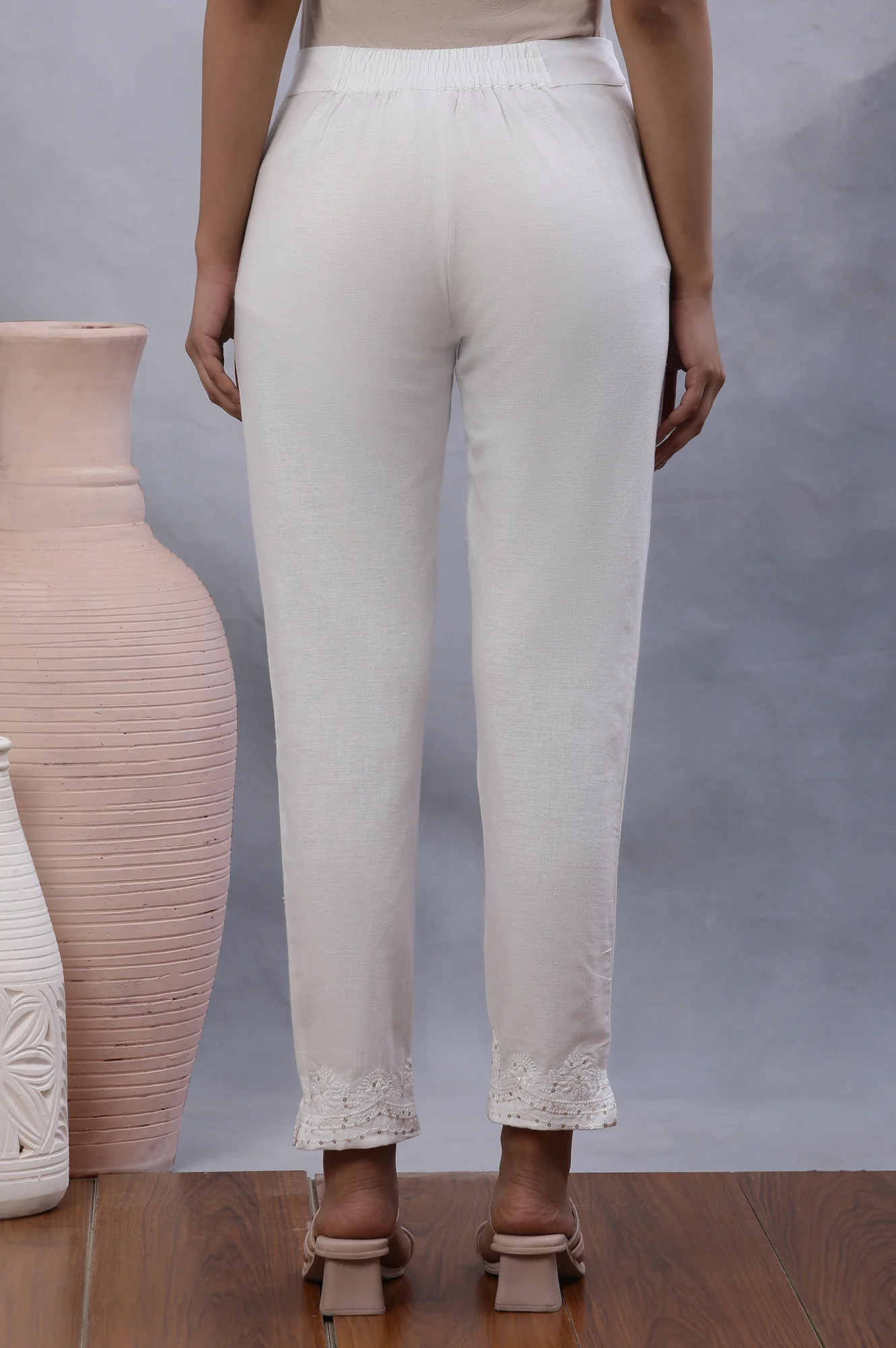 Ecru Embroidered Sim Pants - Image 3