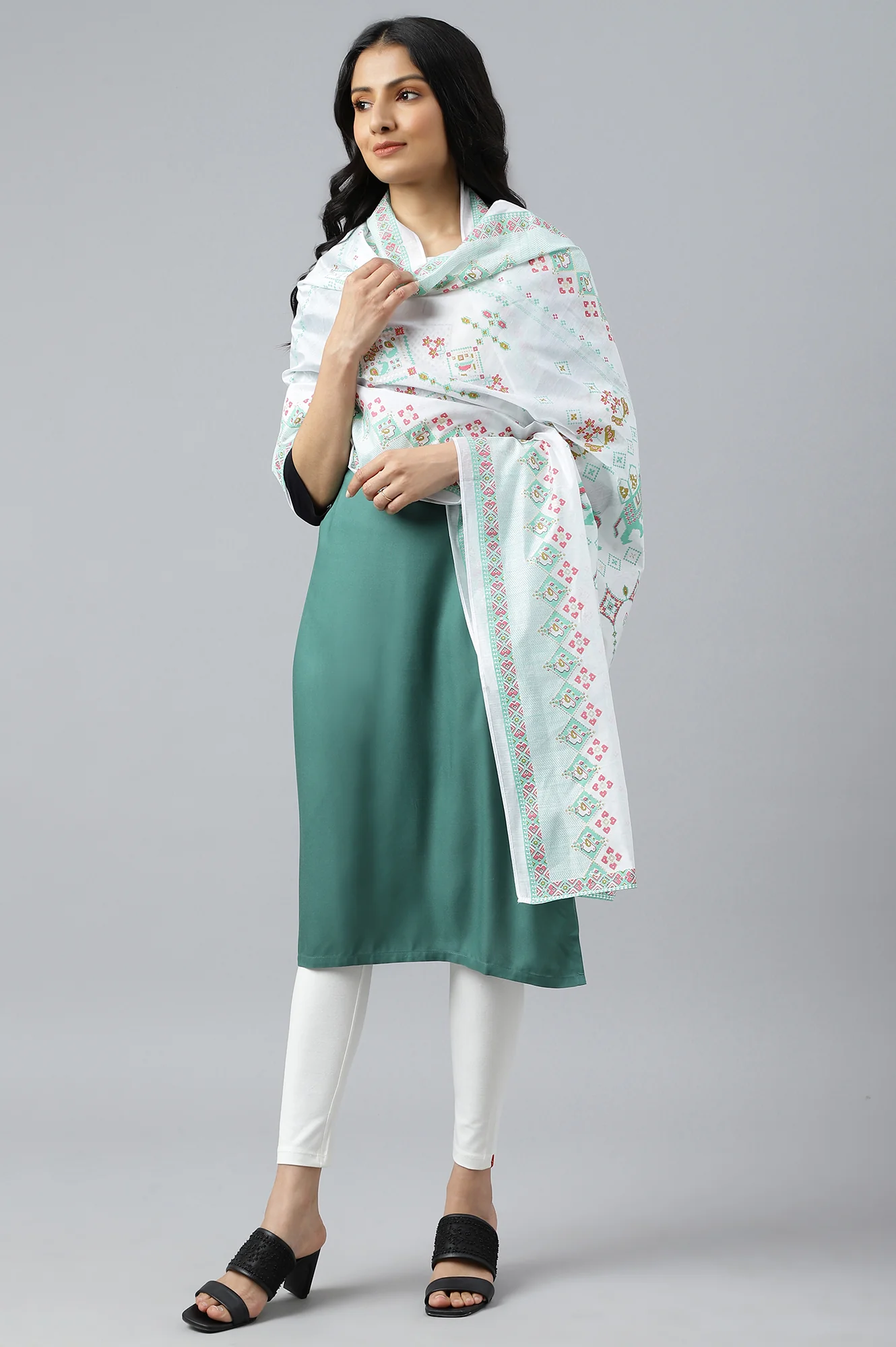 Ecru Festive Chanderi Dupatta - Image 2
